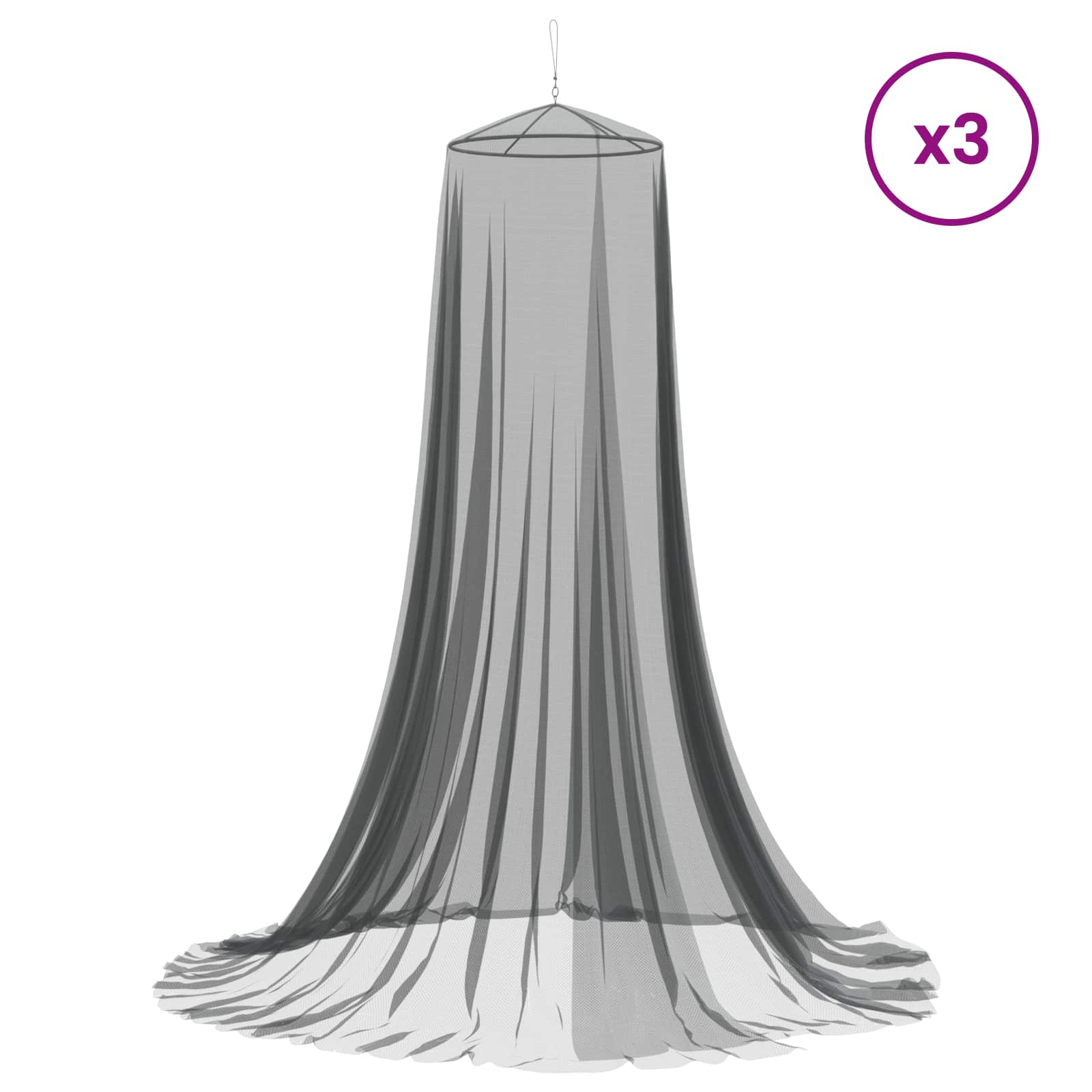 Rete per zanzare per letto 3 pz 156 mesh Nero ⌀56 x 220 cm