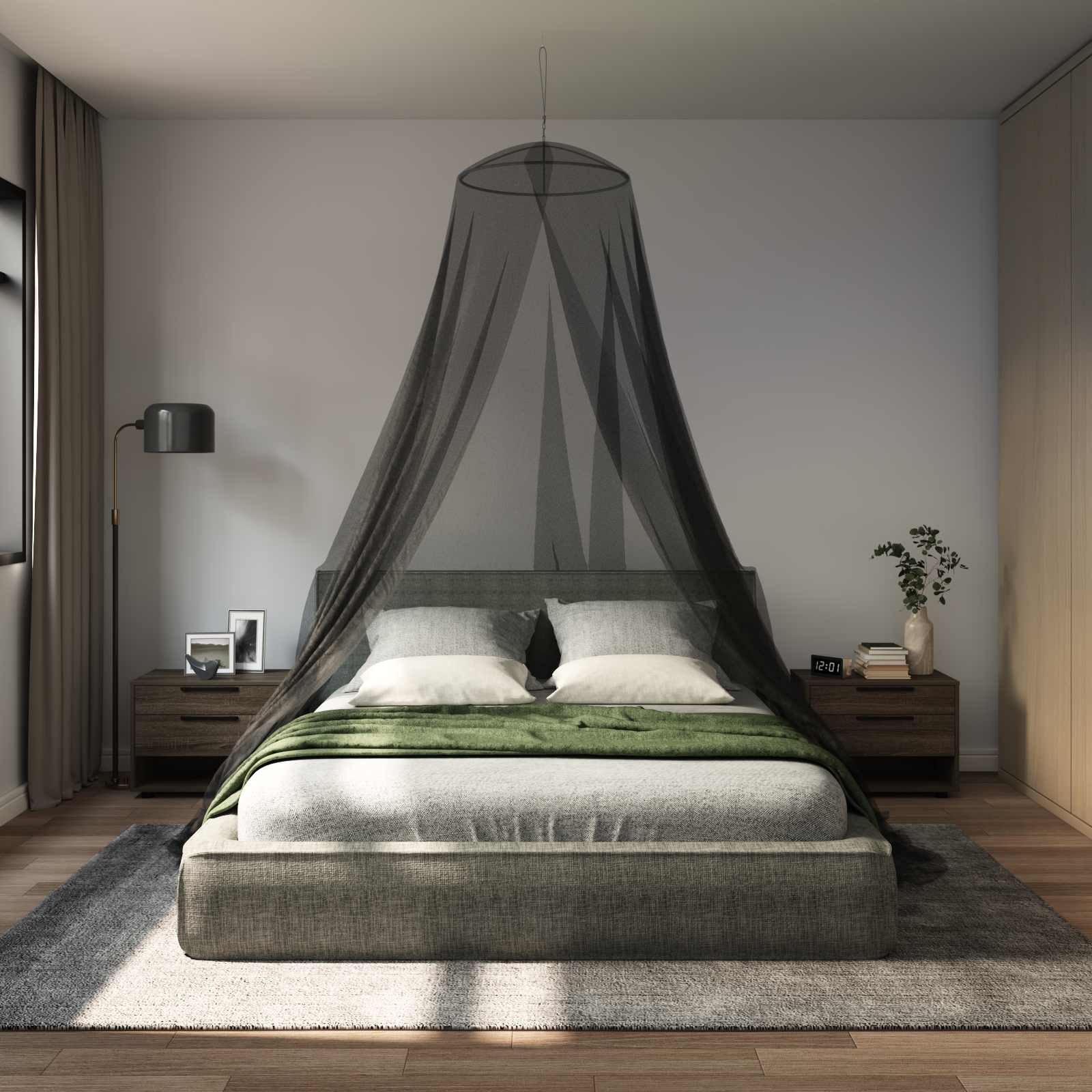 Rete per zanzare per letto 3 pz 156 mesh Nero ⌀56 x 220 cm
