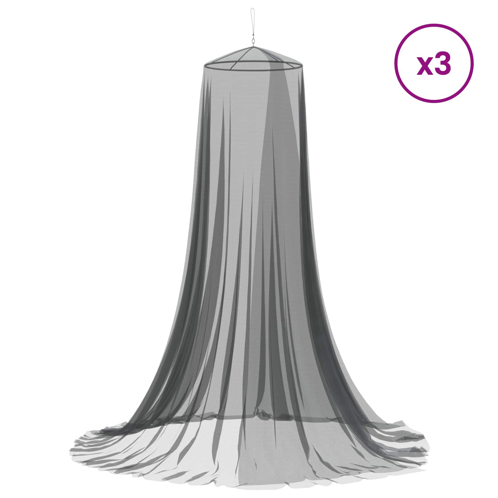 Rete per zanzare per letto 3 pz 156 mesh Nero ⌀56 x 220 cm