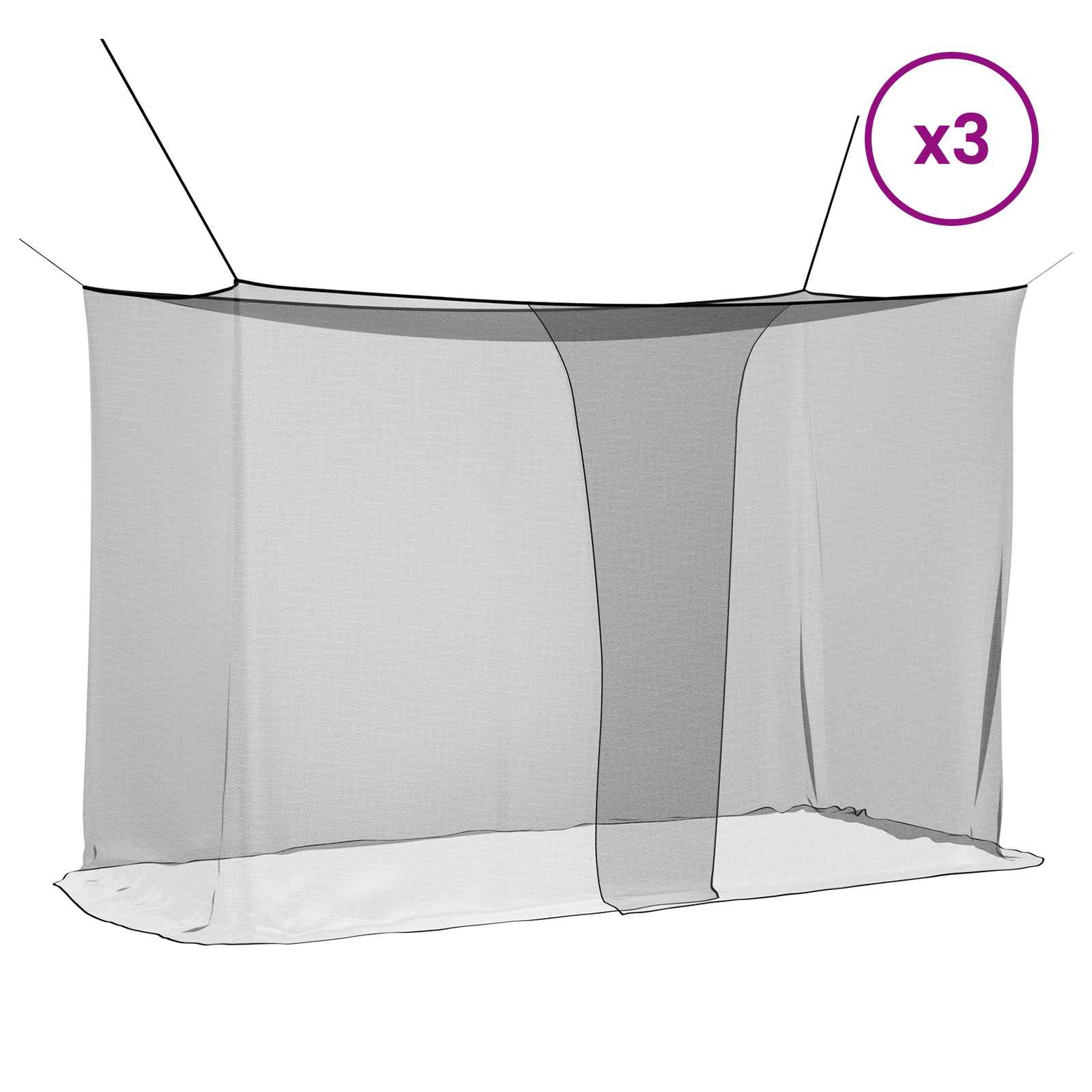 Rete per zanzare per letto 3 pz 156 mesh Nero Poliestere