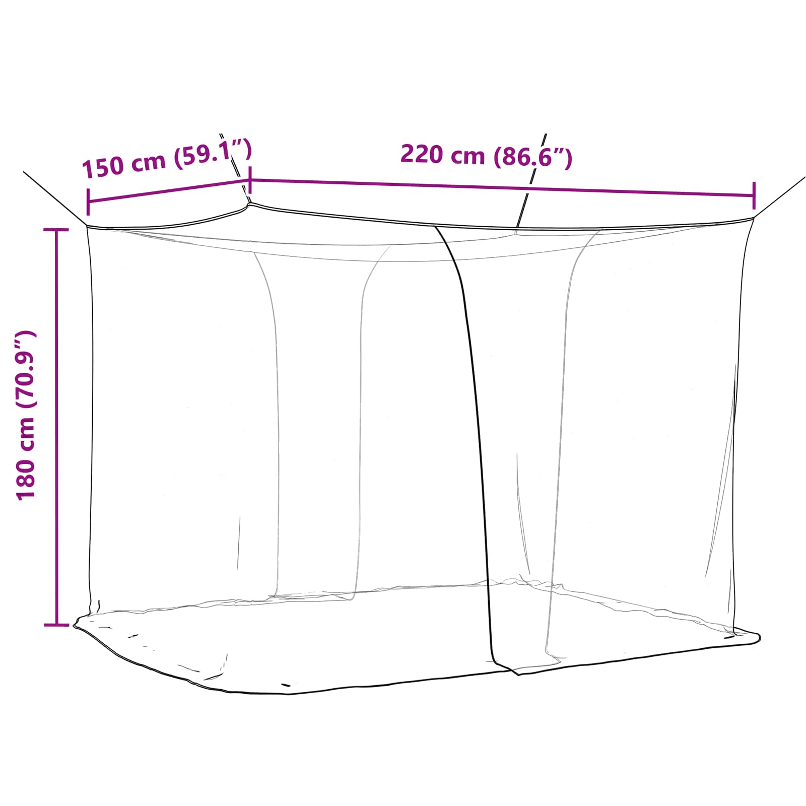Rete per zanzare per letto 3 pz 156 mesh Nero Poliestere