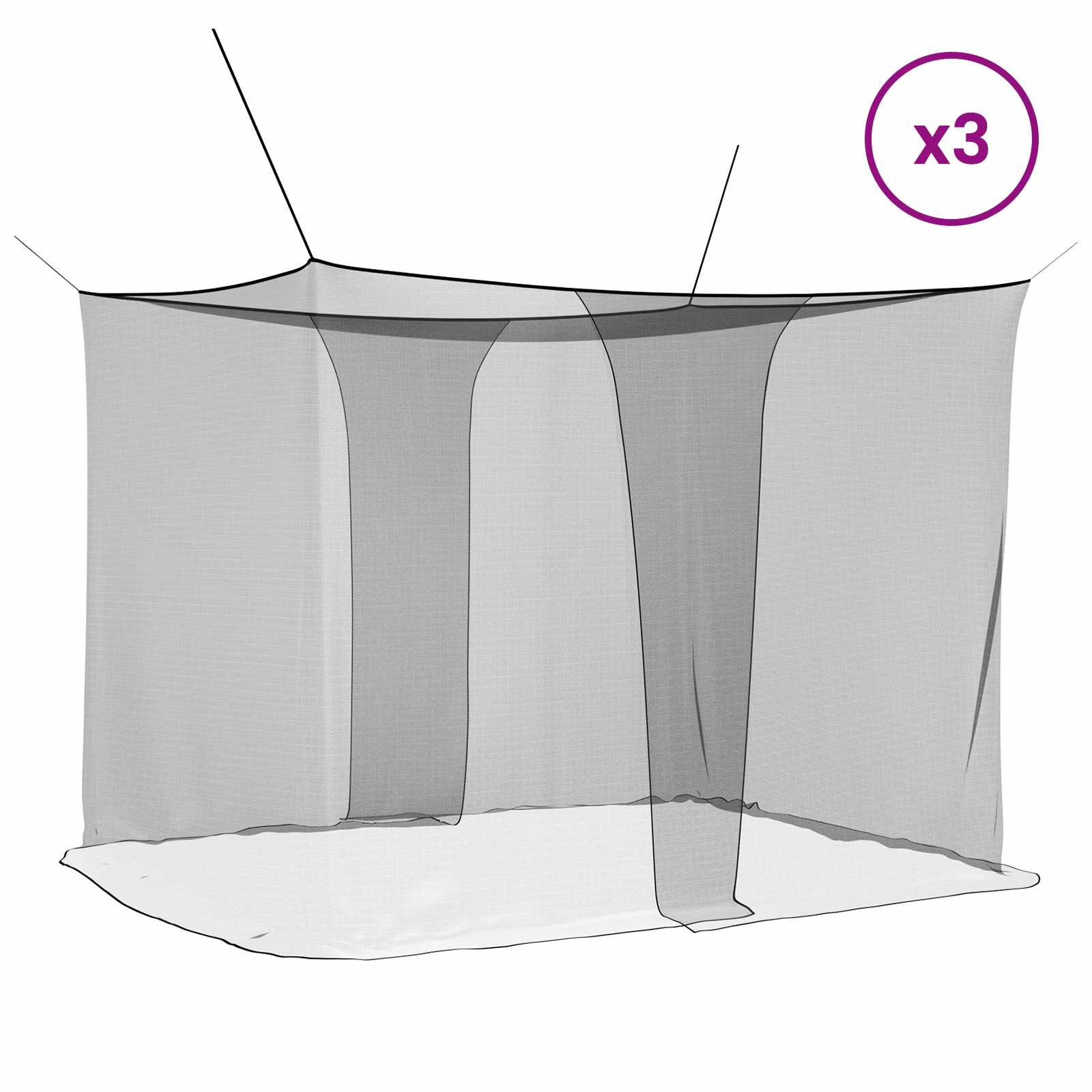 Rete per zanzare per letto 3 pz 156 mesh Nero Poliestere