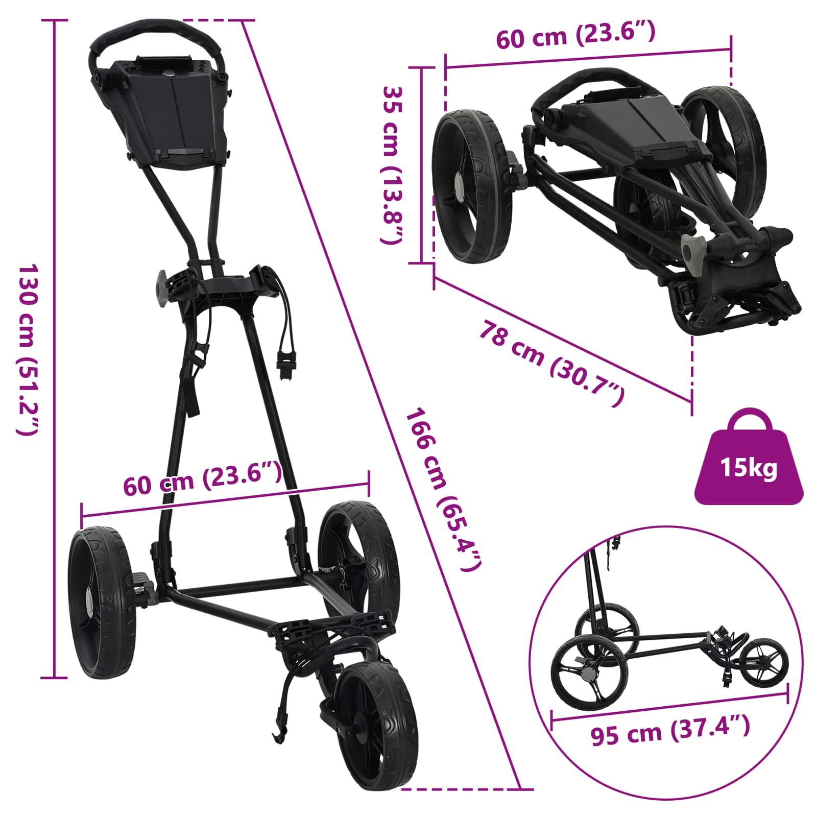 Carrello da golf Nero Ferro Pieghevole