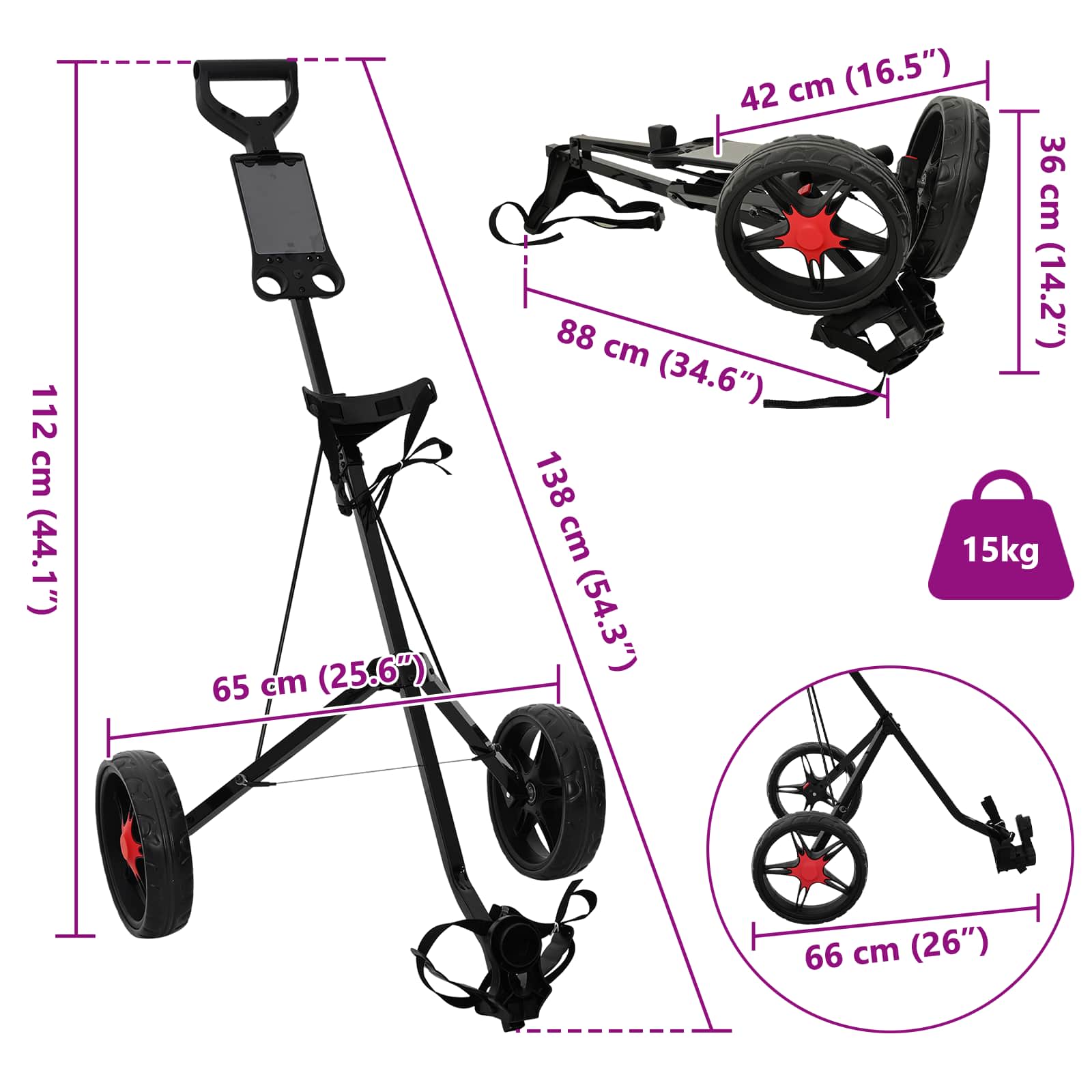 Carrello da golf Nero Ferro Pieghevole