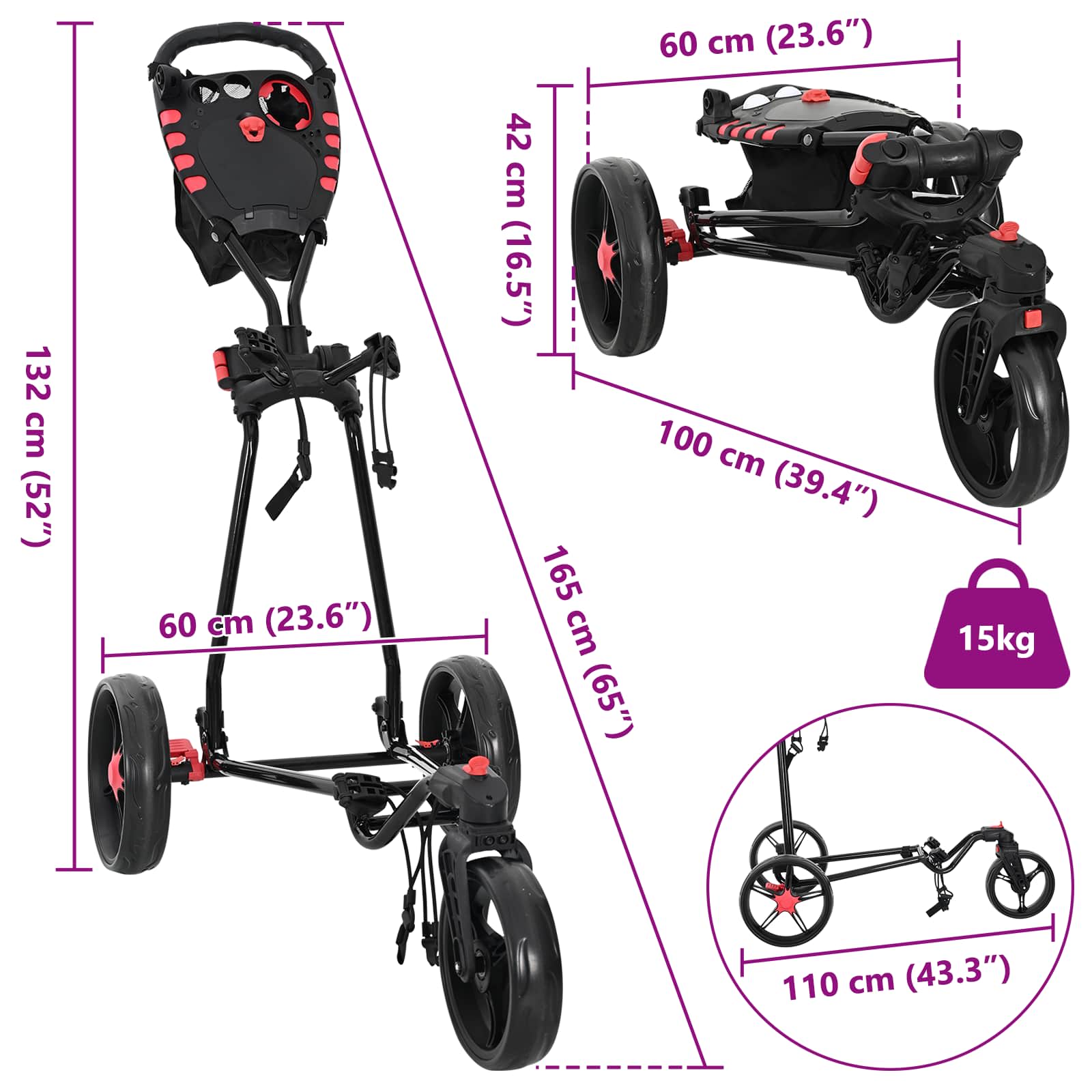 Carrello da golf Nero Ferro Pieghevole