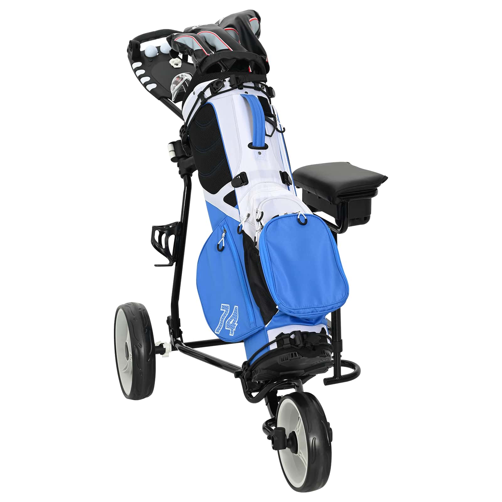 Carrello da golf con sedile Nero e Bianco Ferro Pieghevole