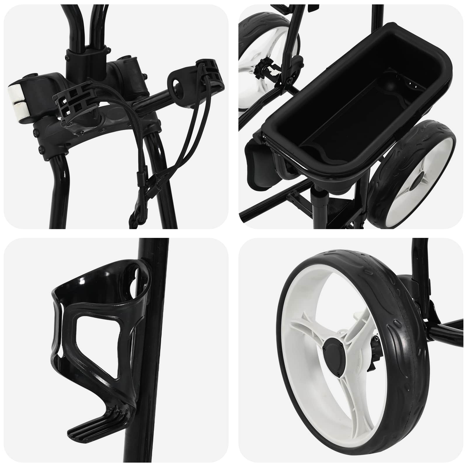 Carrello da golf con sedile Nero e Bianco Ferro Pieghevole