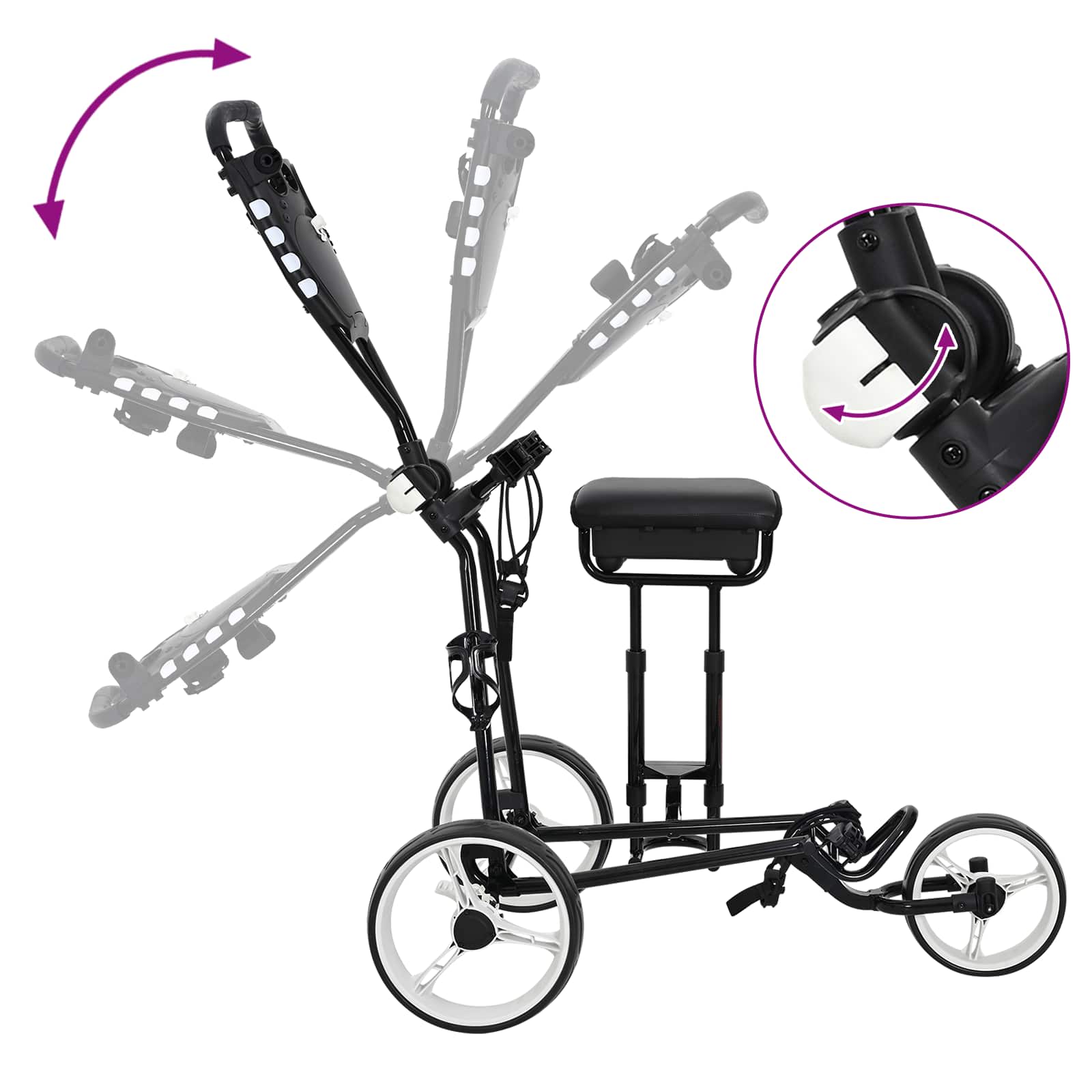 Carrello da golf con sedile Nero e Bianco Ferro Pieghevole