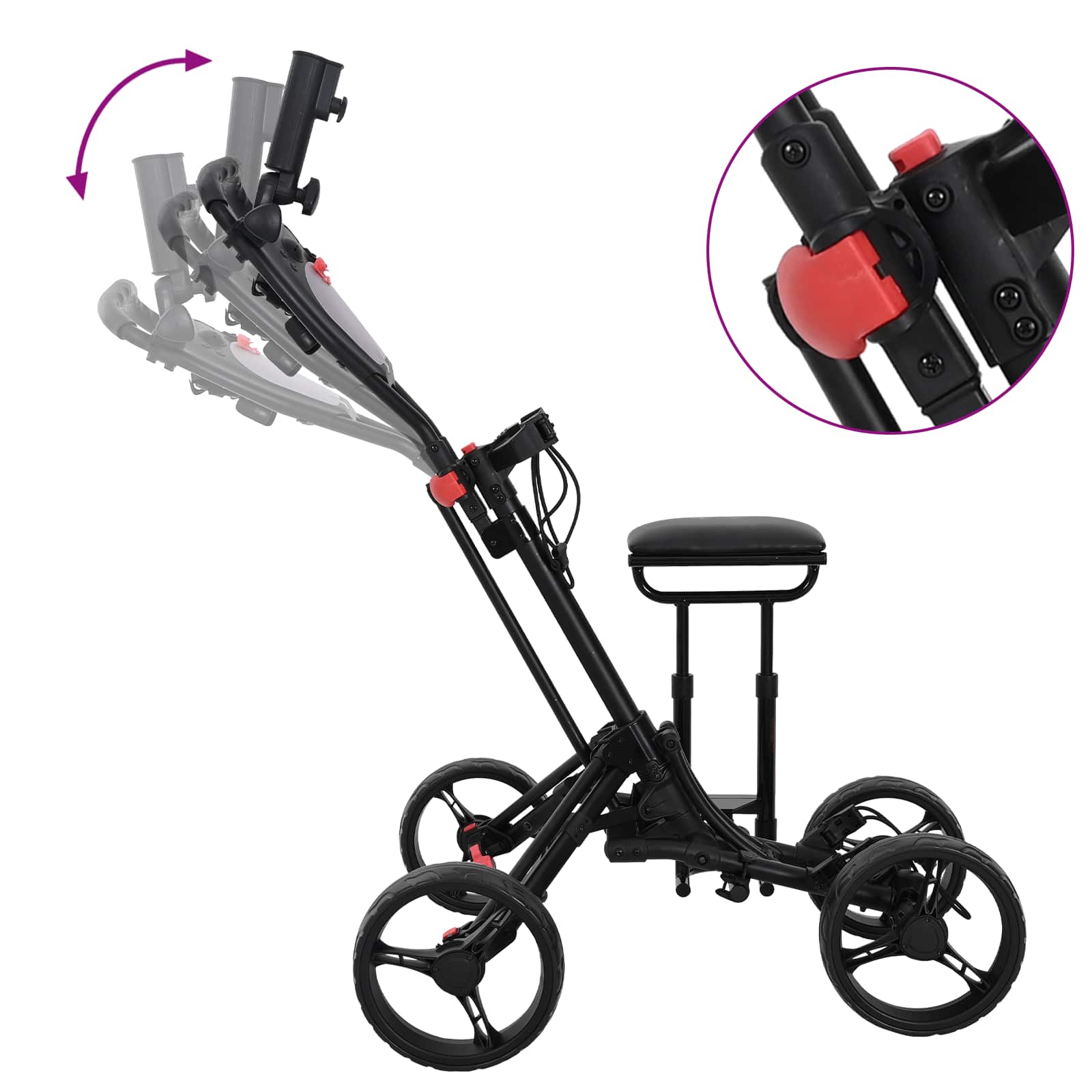 Carrello da golf con sedile Nero Alluminio Pieghevole