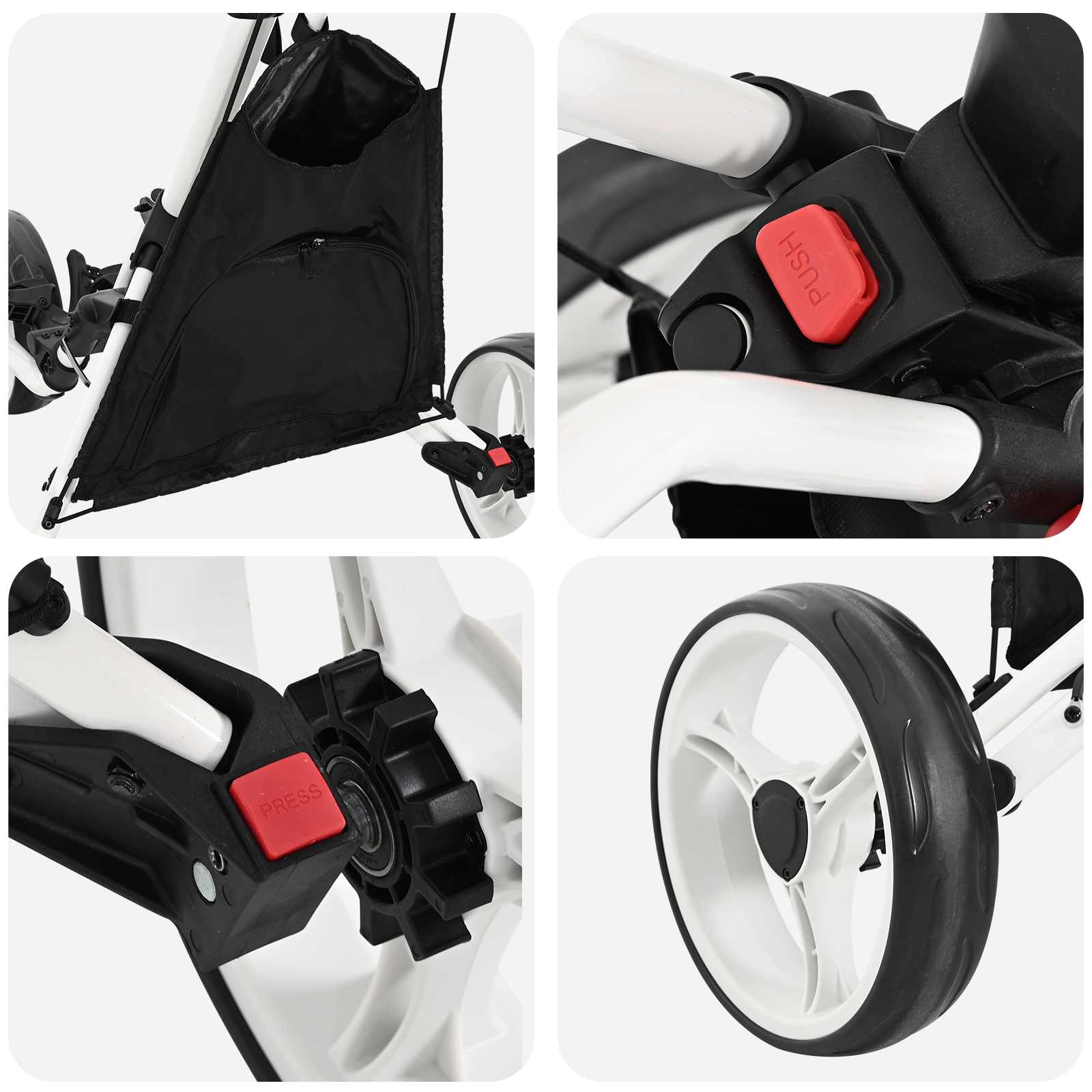 Carrello da golf Nero e Bianco Alluminio Pieghevole