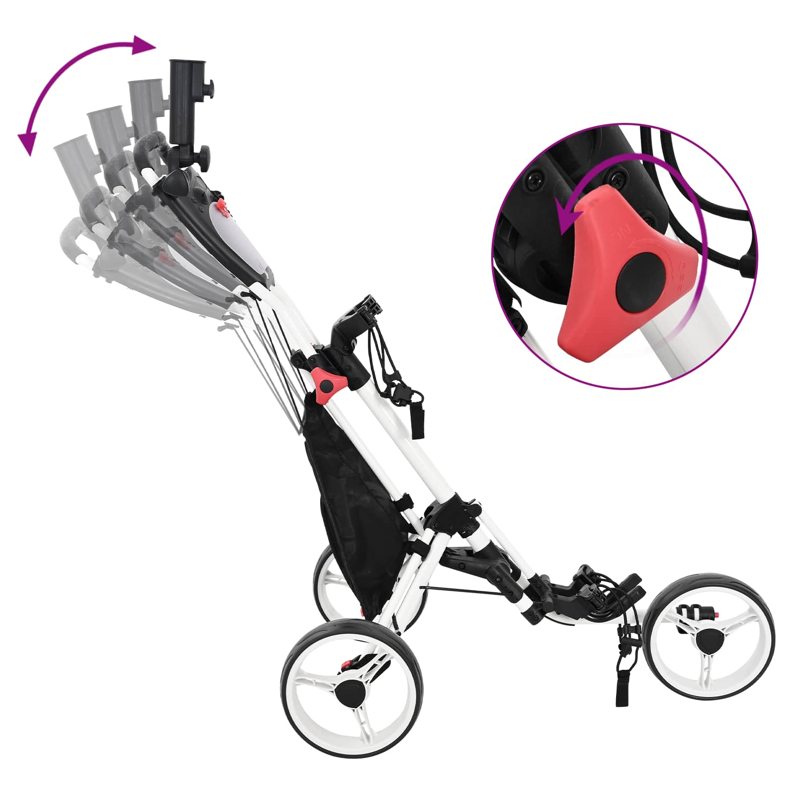 Carrello da golf Nero e Bianco Alluminio Pieghevole