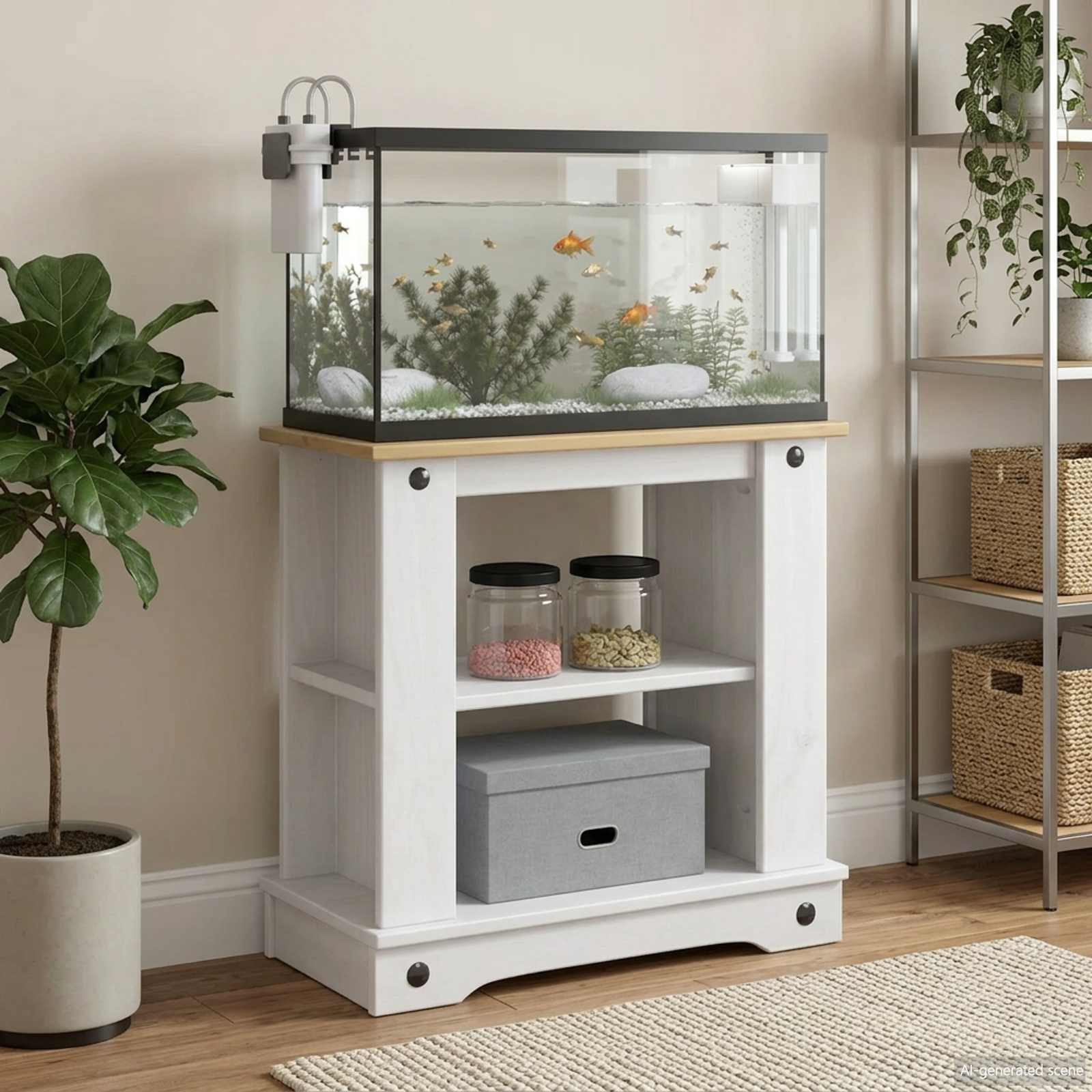 Supporto per Acquario CORONA Bianco e marrone 60 x 30 x 60 cm