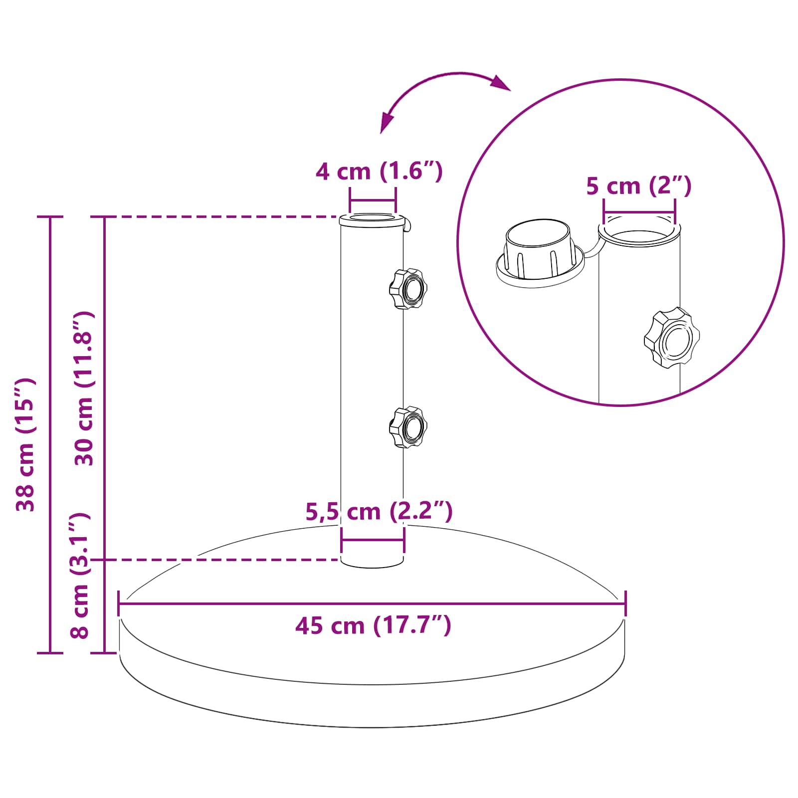 Base per parasole per palo da 40-50 mm 26.75 kg Nero