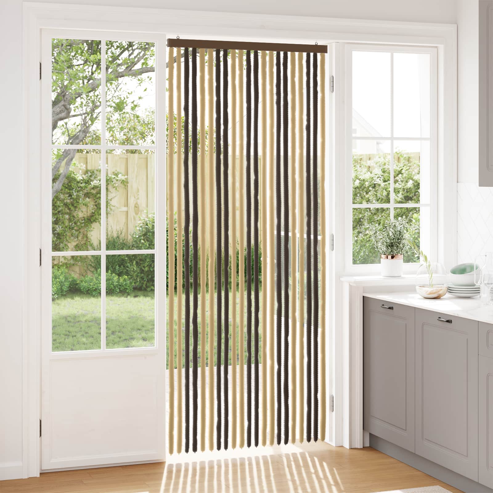 Tenda per insetti in chenille Marrone Scuro e Beige 90 x 220 cm