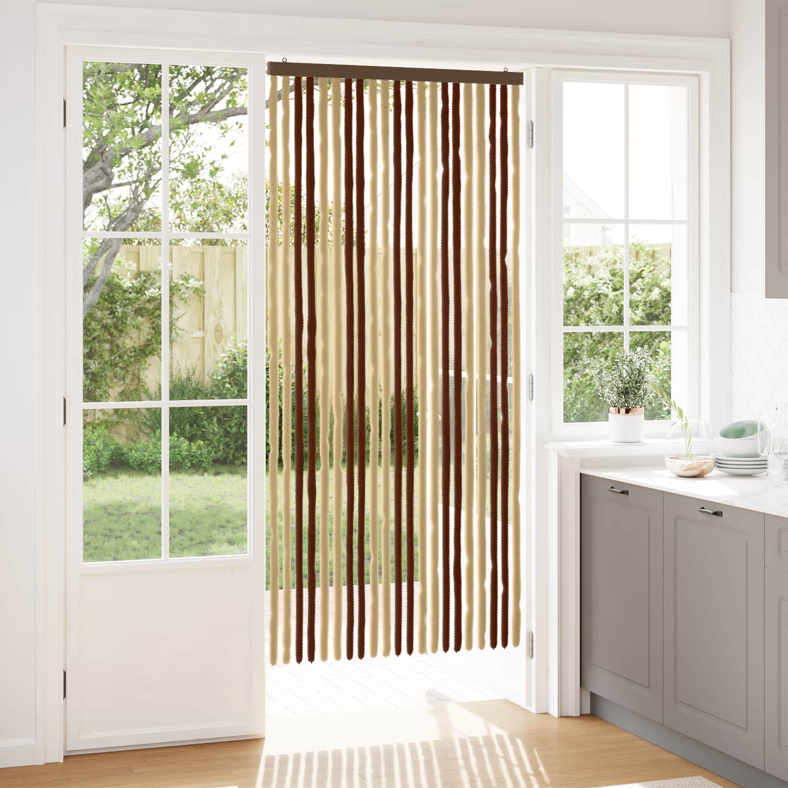 Tenda per insetti in chenille Marrone e Beige 90 x 200 cm