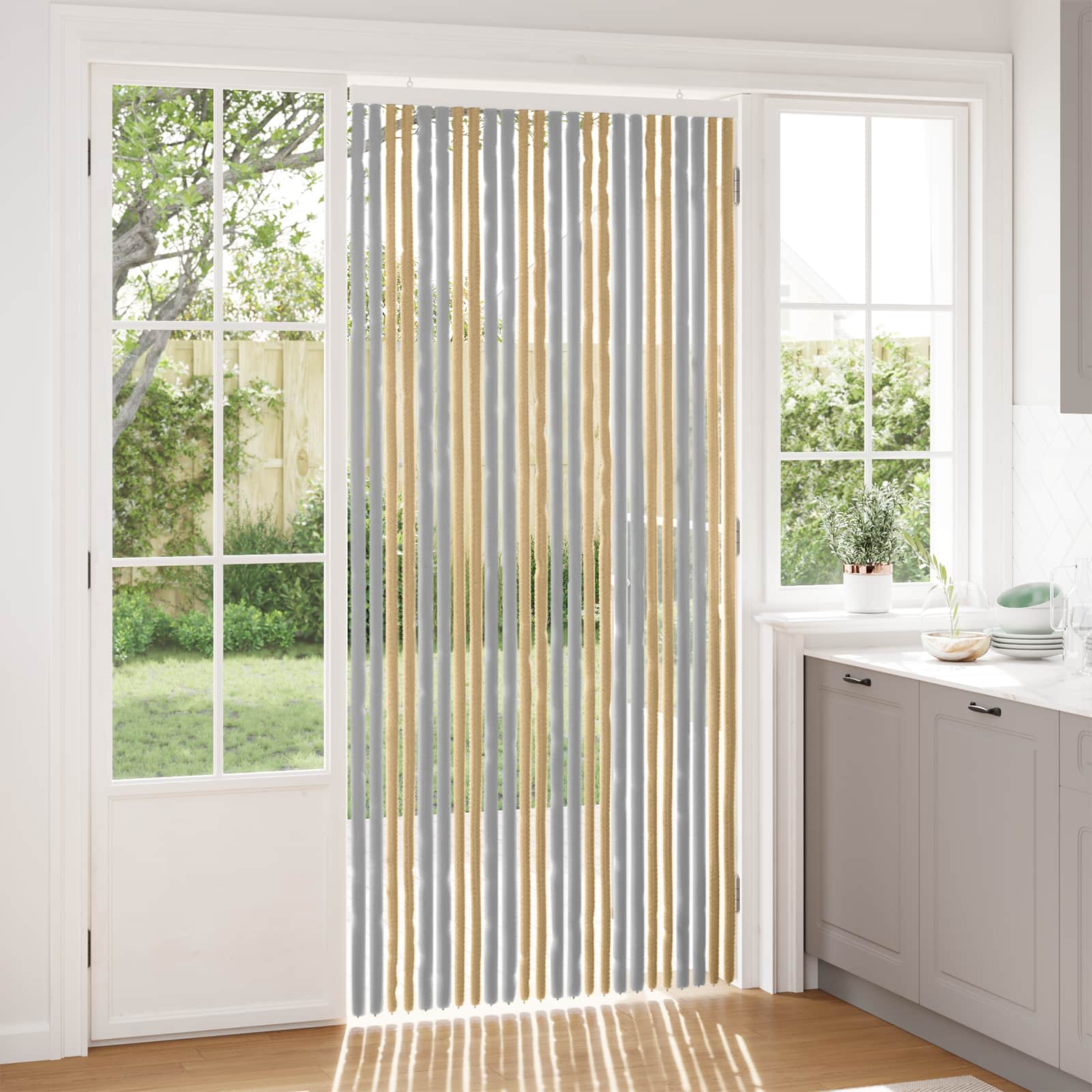 Tenda per insetti in chenille Grigio e Beige 100 x 220 cm