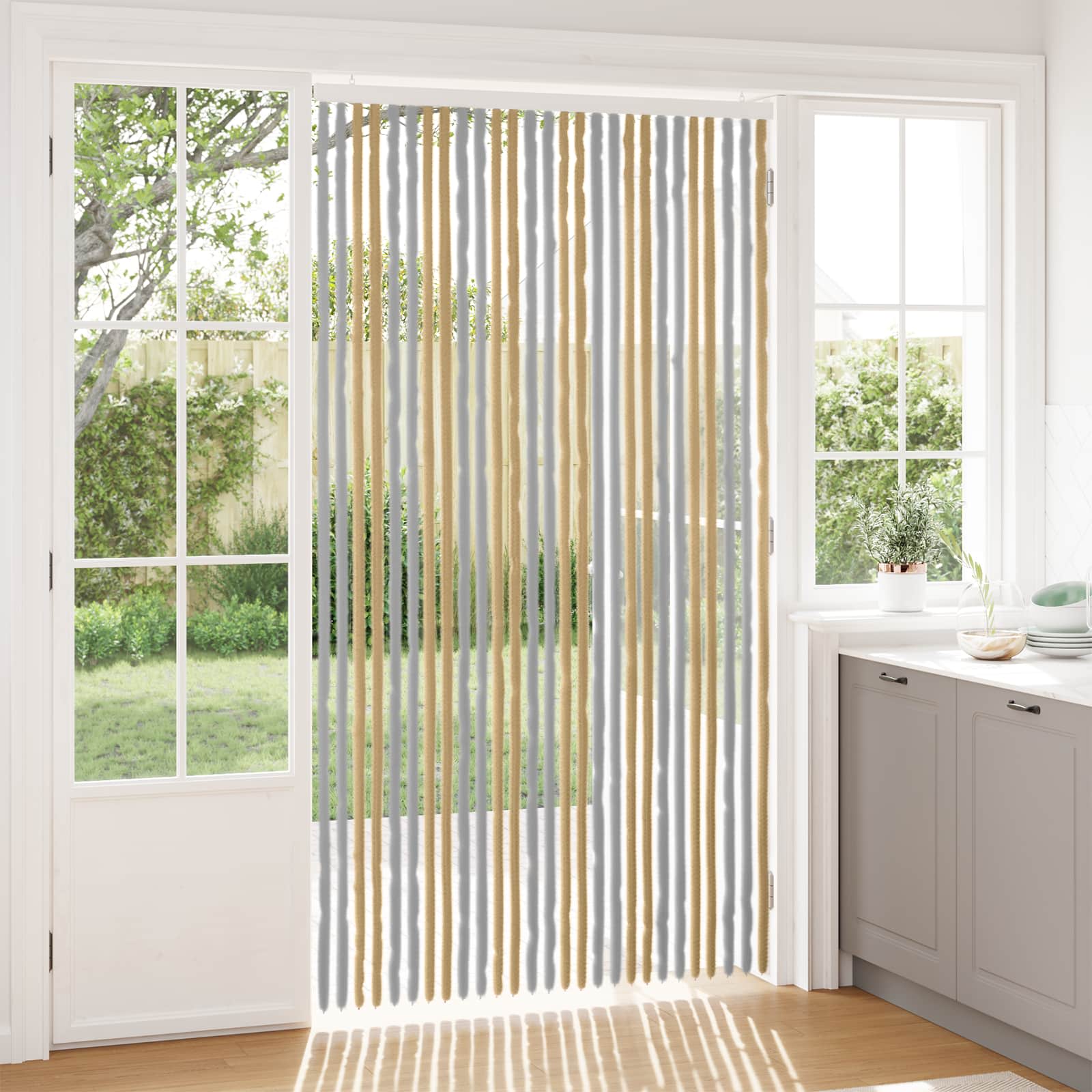 Tenda per insetti in chenille Grigio e Beige 118 x 220 cm