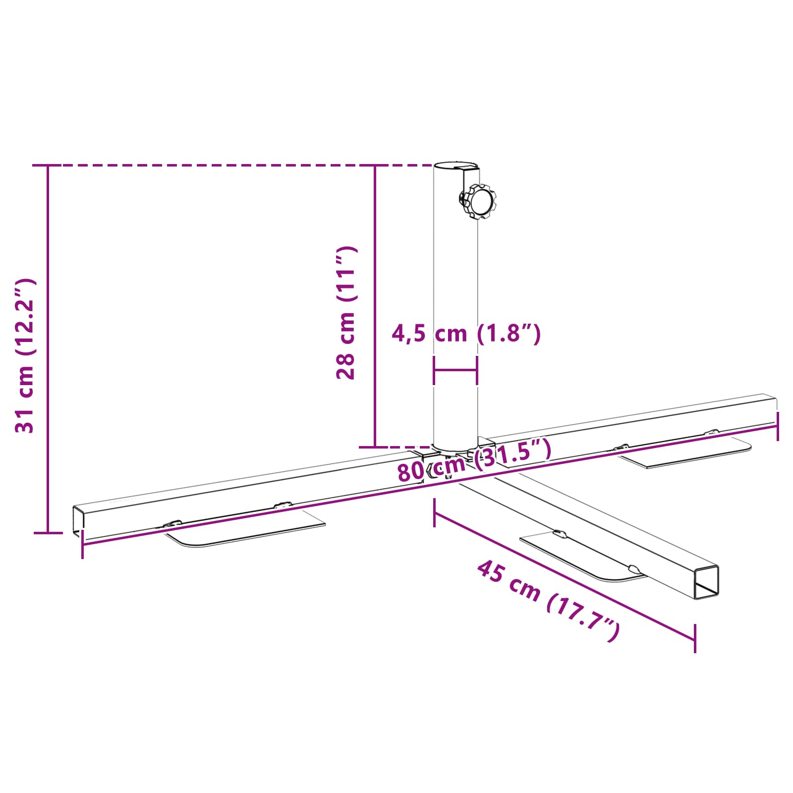 Telaio Base per Parasol a Mezza Nero Acciaio for 32-38 mm Pole