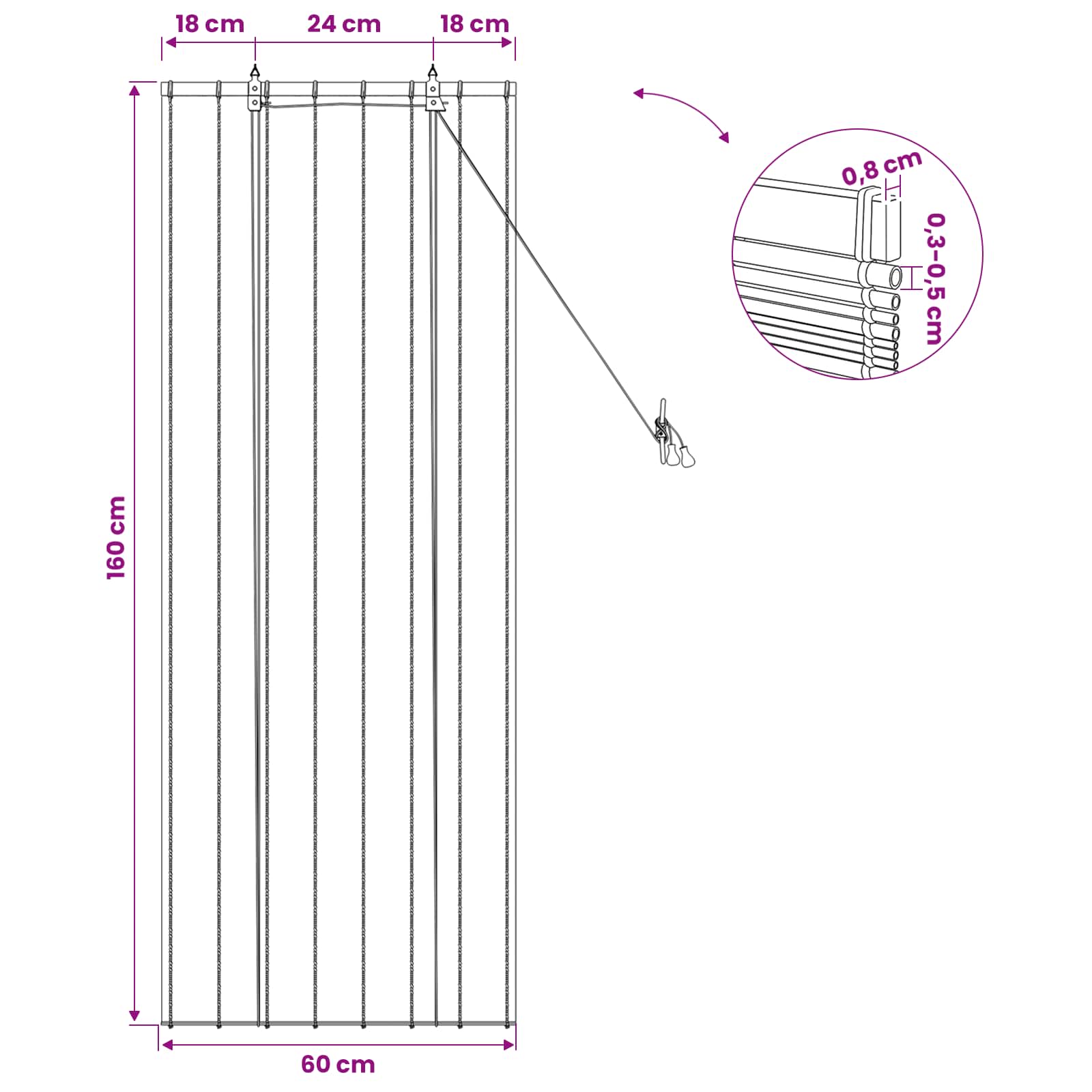 Tenda a rullo Naturale 60 x 160 cm Giunco