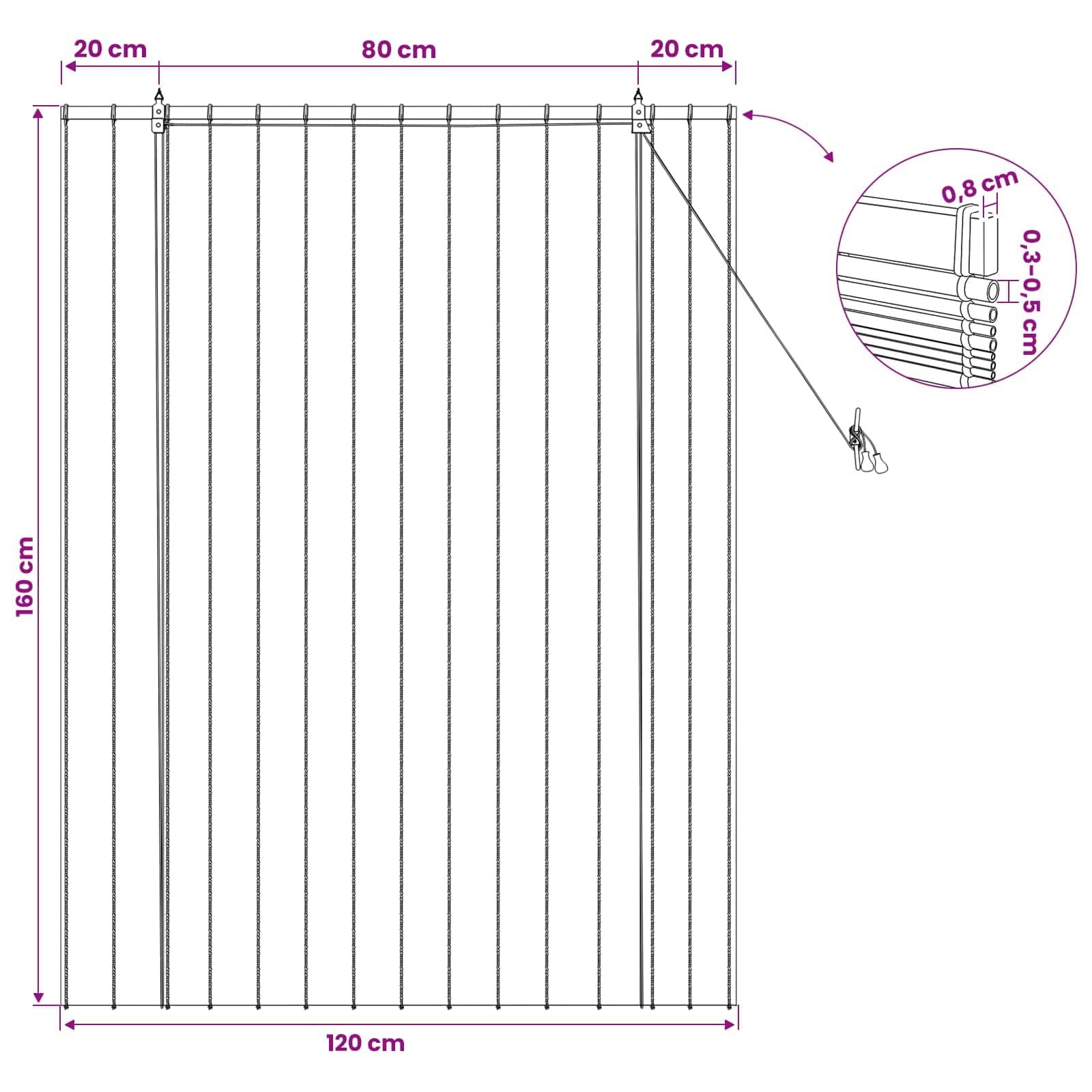 Tenda a rullo Marrone 120 x 160 cm Giunco
