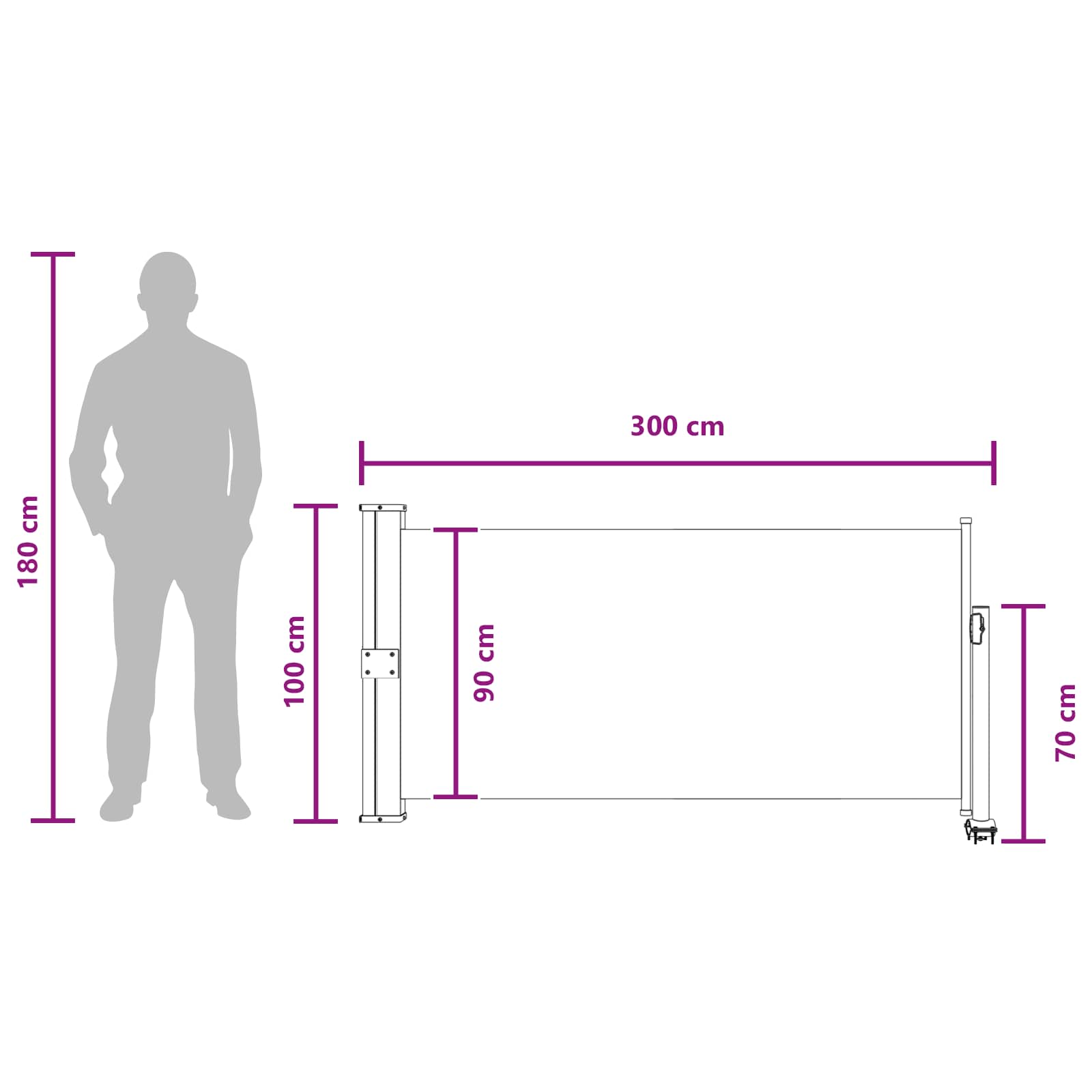 Tenda laterale 100 x 300 cm 100% poliestere ferro acciaio