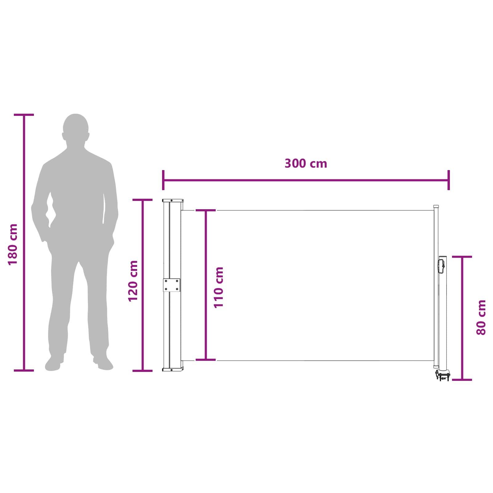 Tenda laterale 117 x 300 cm Rettangolare Tortora