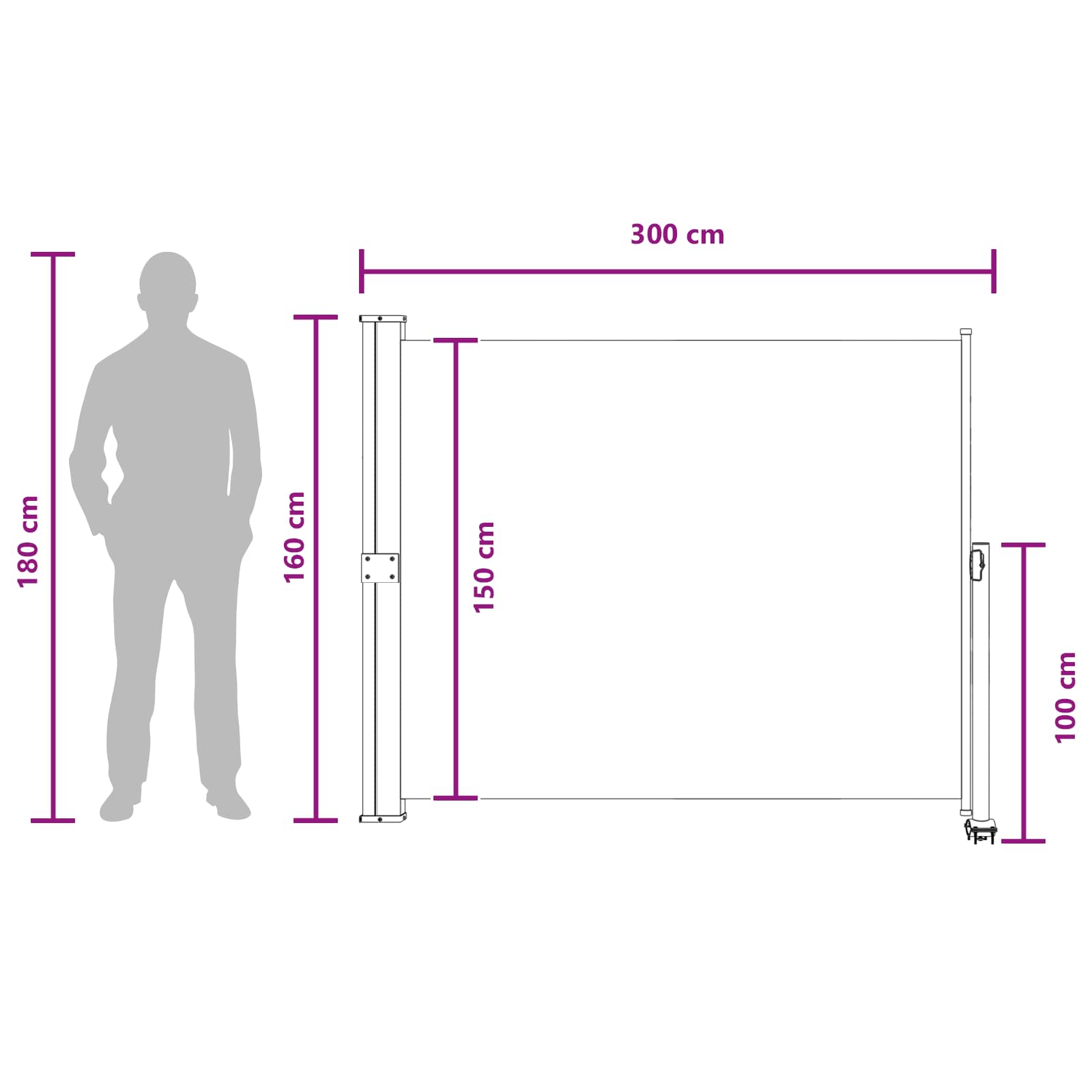 Tenda laterale 160 x 300 cm 100% poliestere ferro acciaio