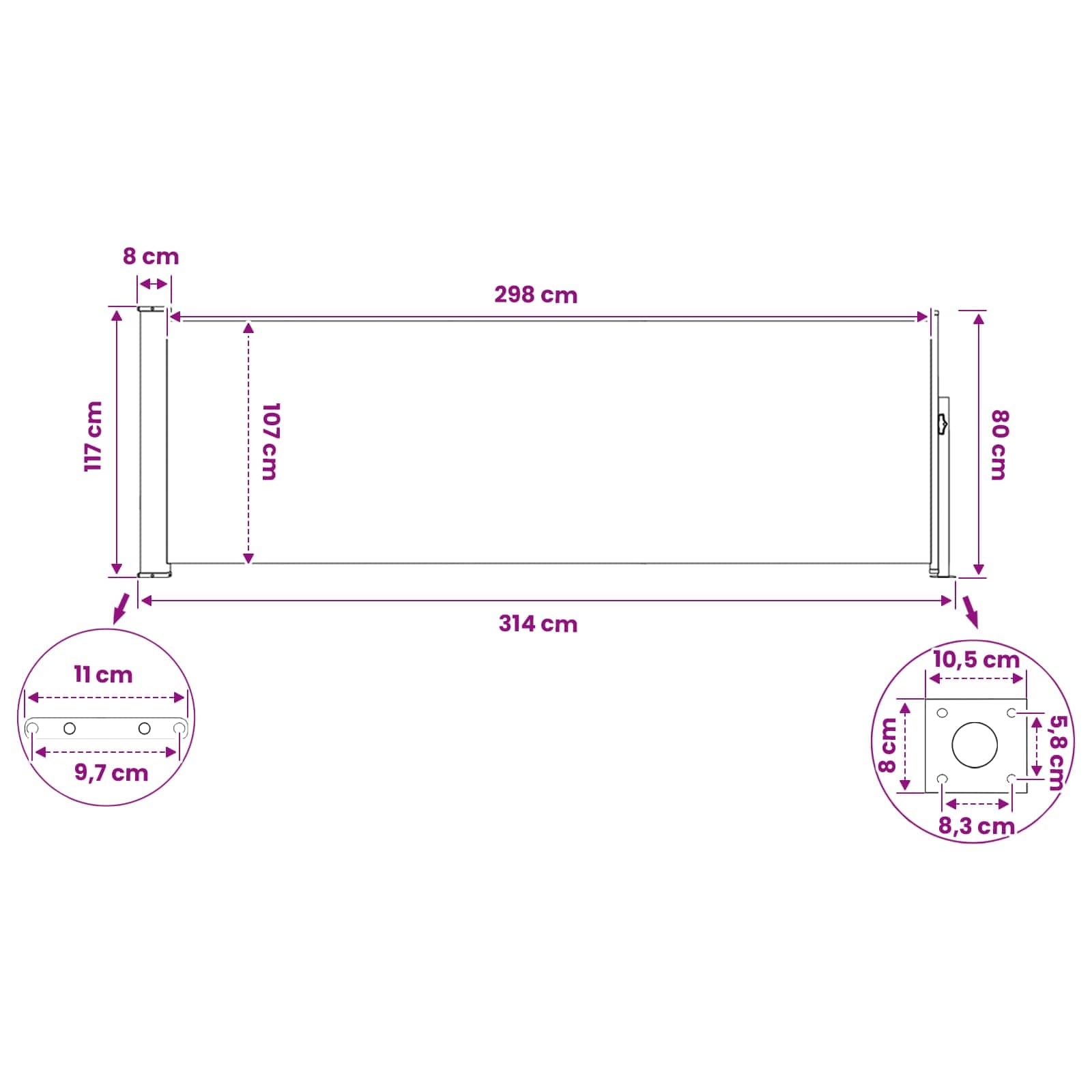 Tenda laterale retrattile Rettangolare 120 x 300 cm Poliestere