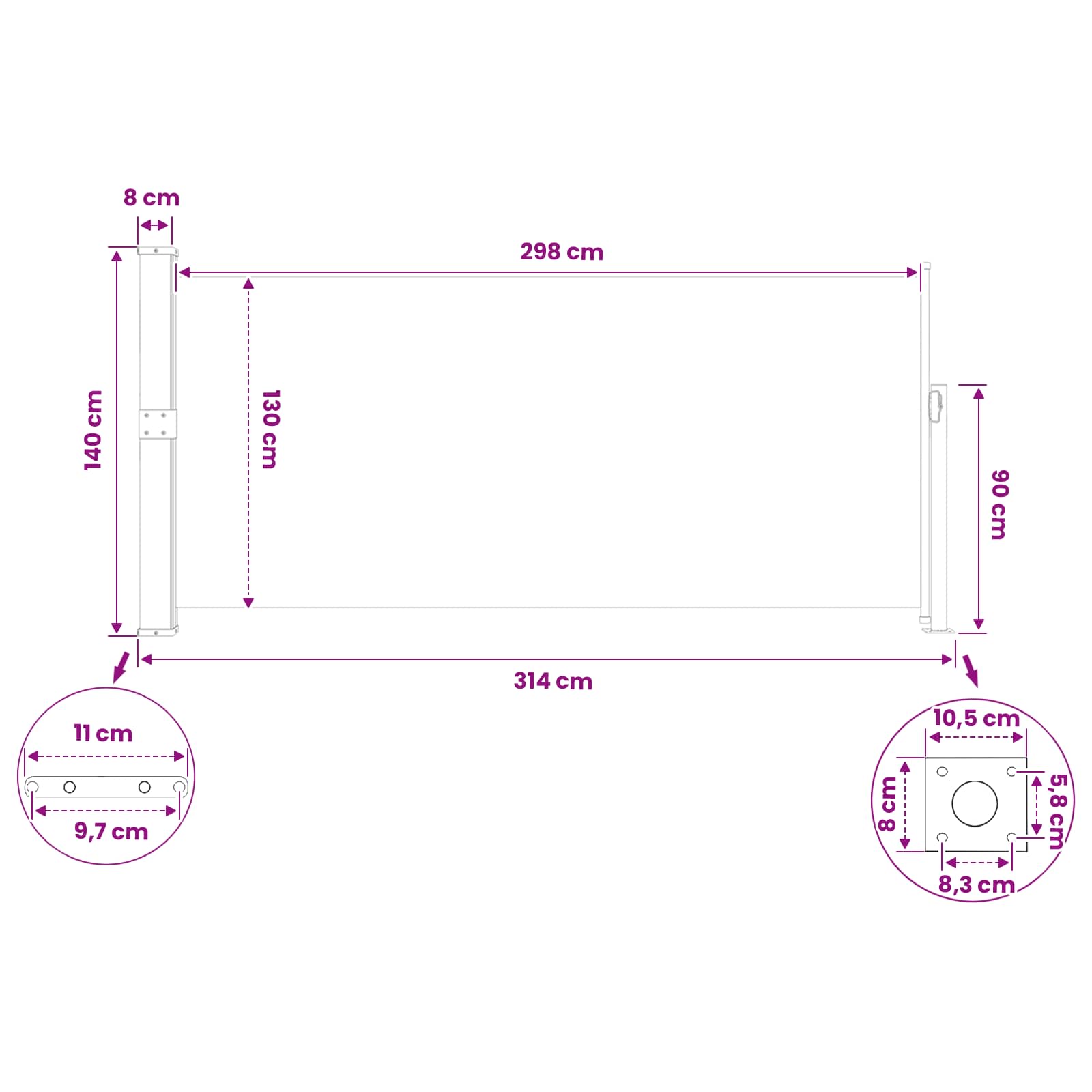 Tenda laterale retrattile Rettangolare 140 x 300 cm