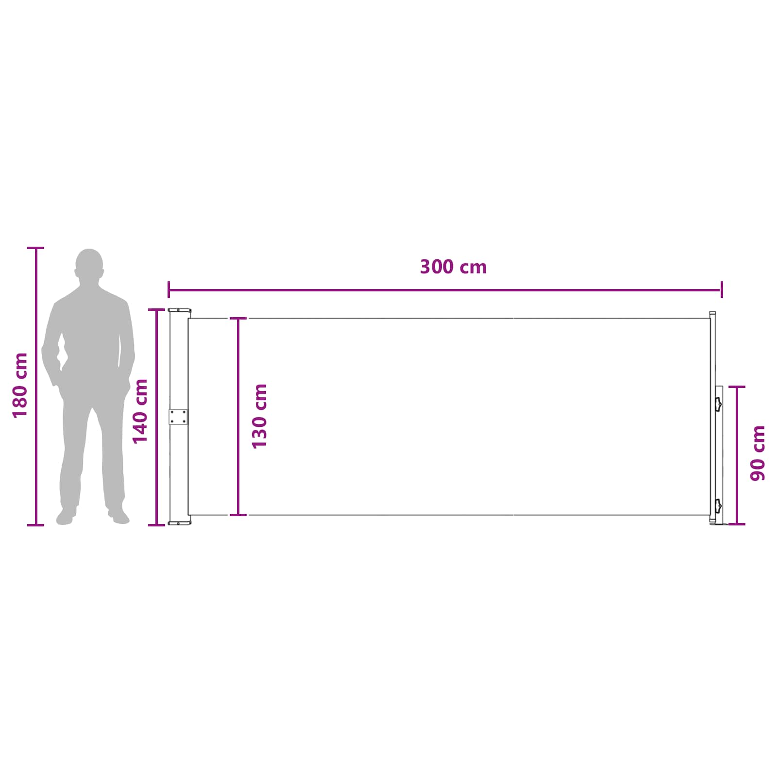 Tenda laterale retrattile Rettangolare 140 x 300 cm Poliestere