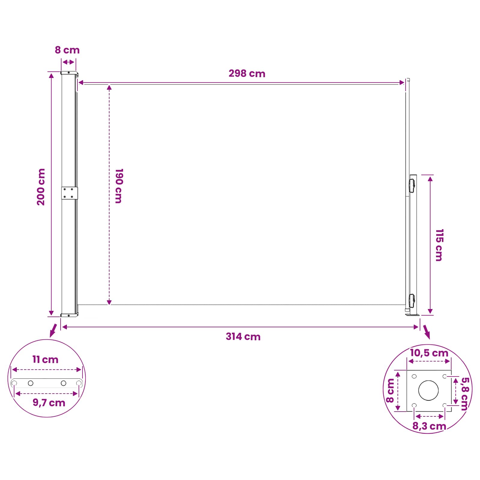 Tenda laterale retrattile Rettangolare 200 x 300 cm