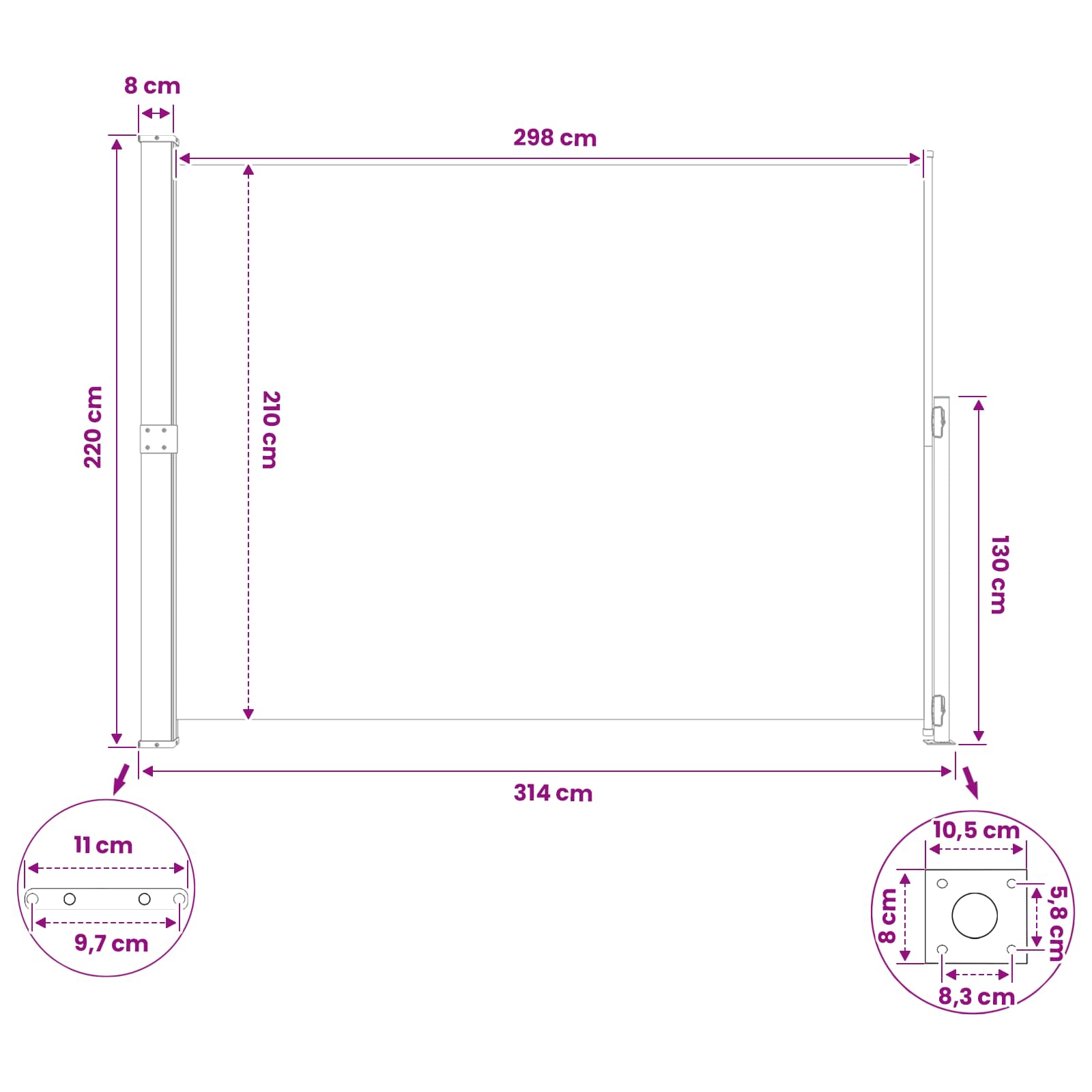 Tenda laterale retrattile Rettangolare 220 x 300 cm Poliestere