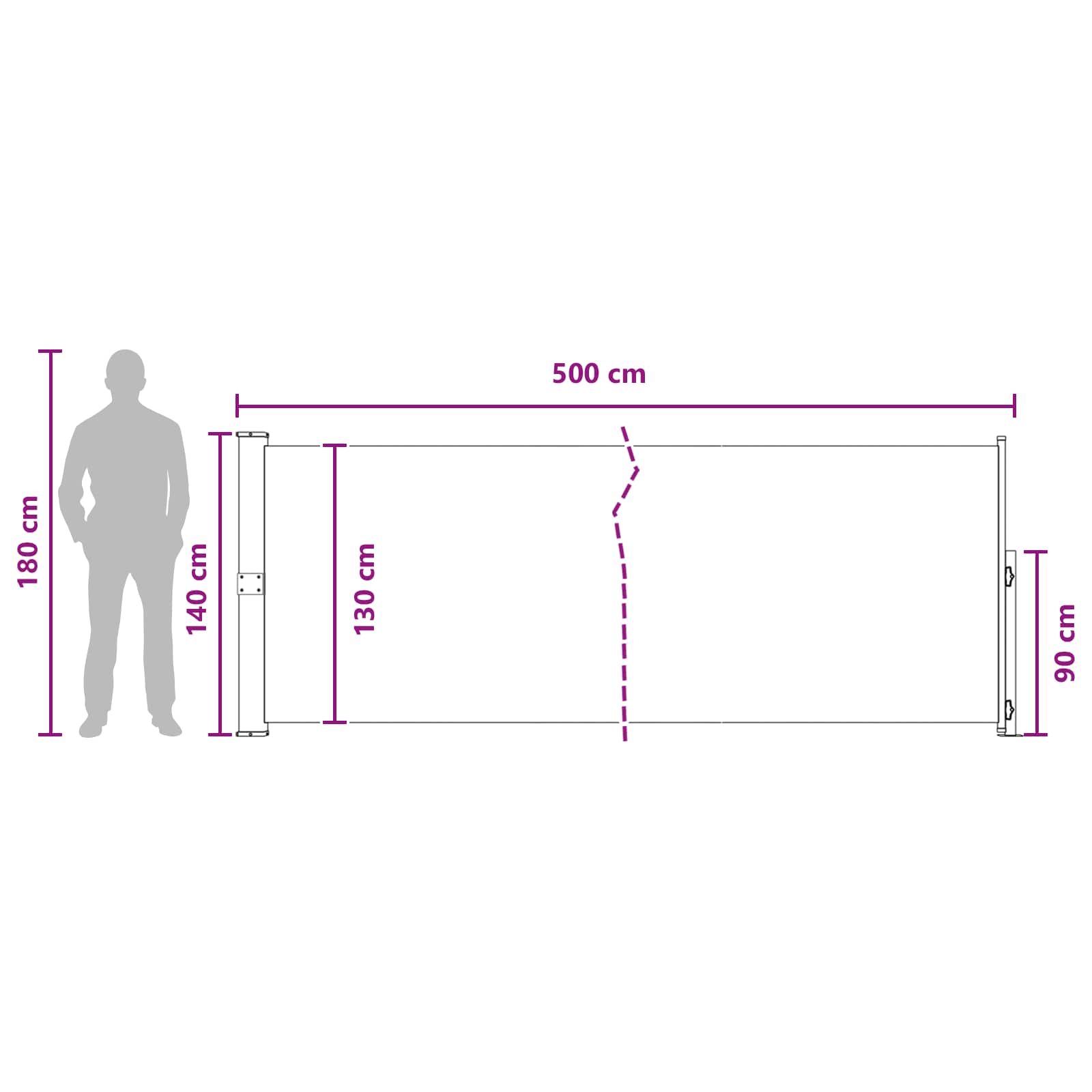 Tenda laterale retrattile Rettangolare 140 x 500 cm Poliestere