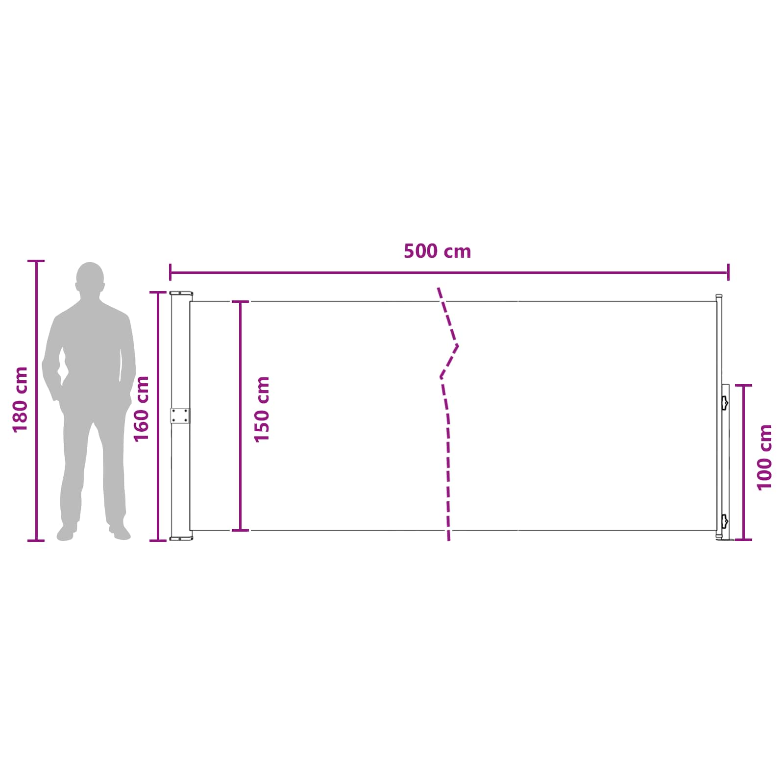 Tenda laterale retrattile Rettangolare 160 x 500 cm Poliestere