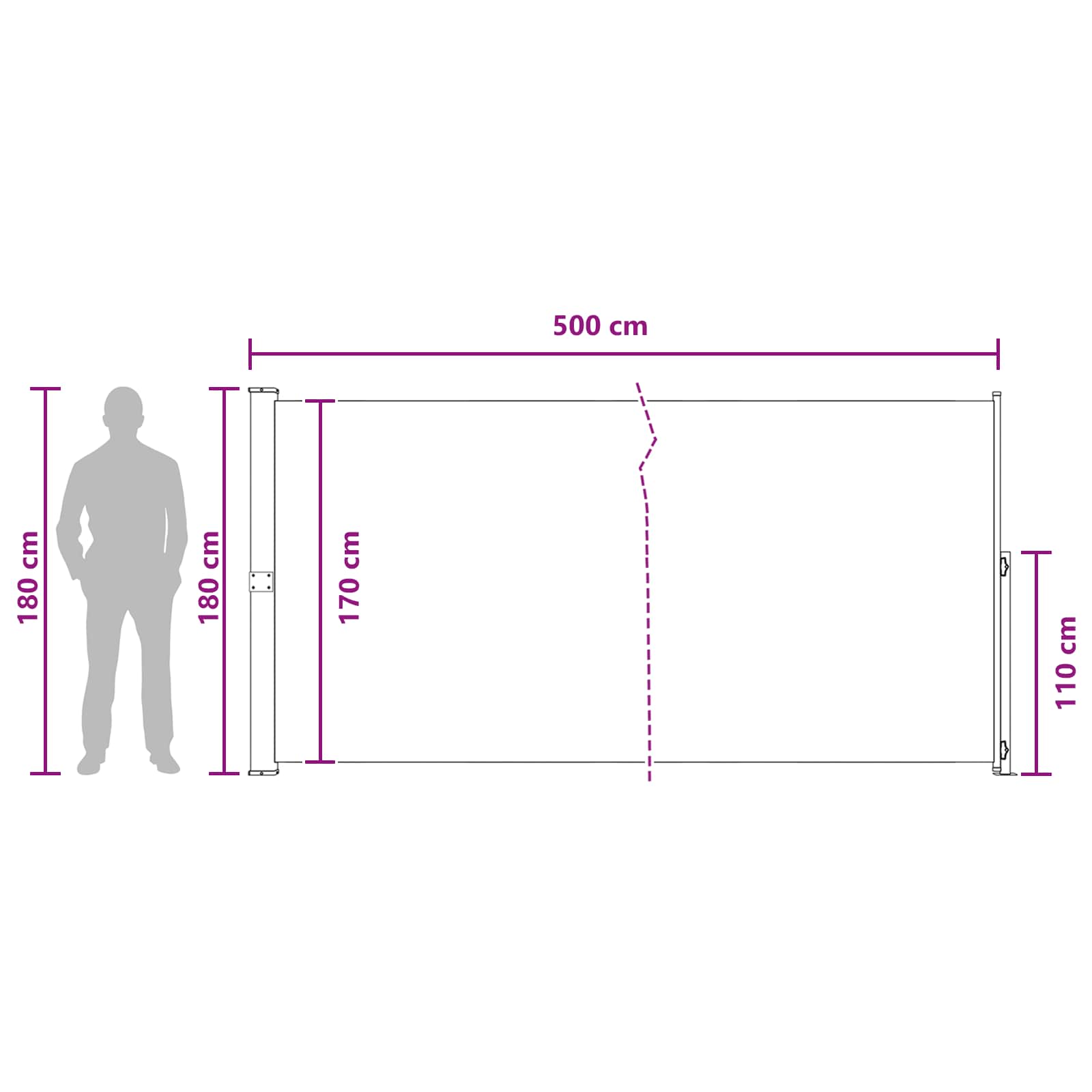 Tenda laterale retrattile Rettangolare 180 x 500 cm