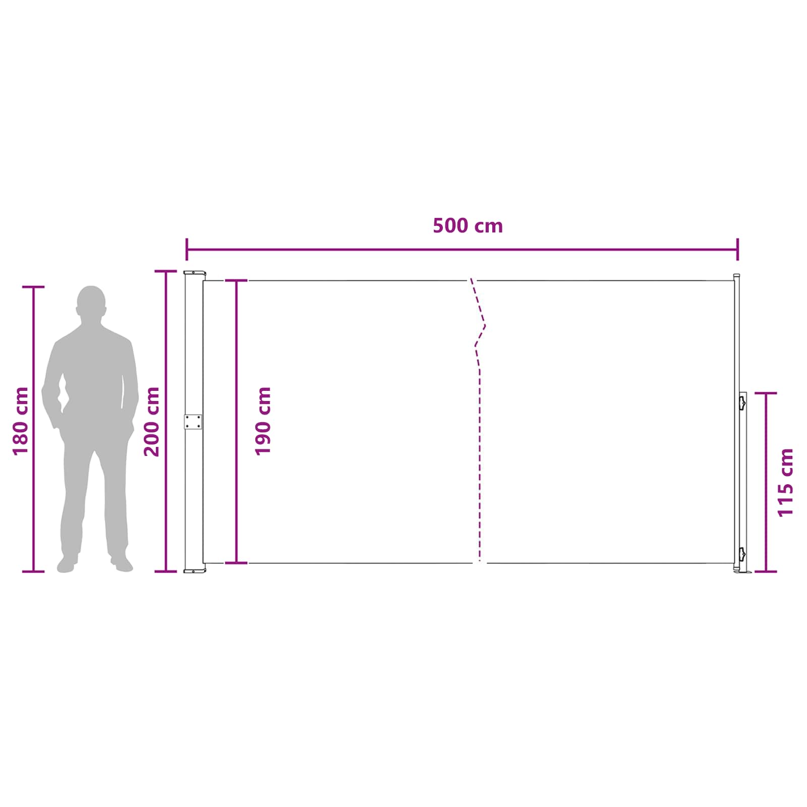 Tenda laterale retrattile Rettangolare 200 x 500 cm