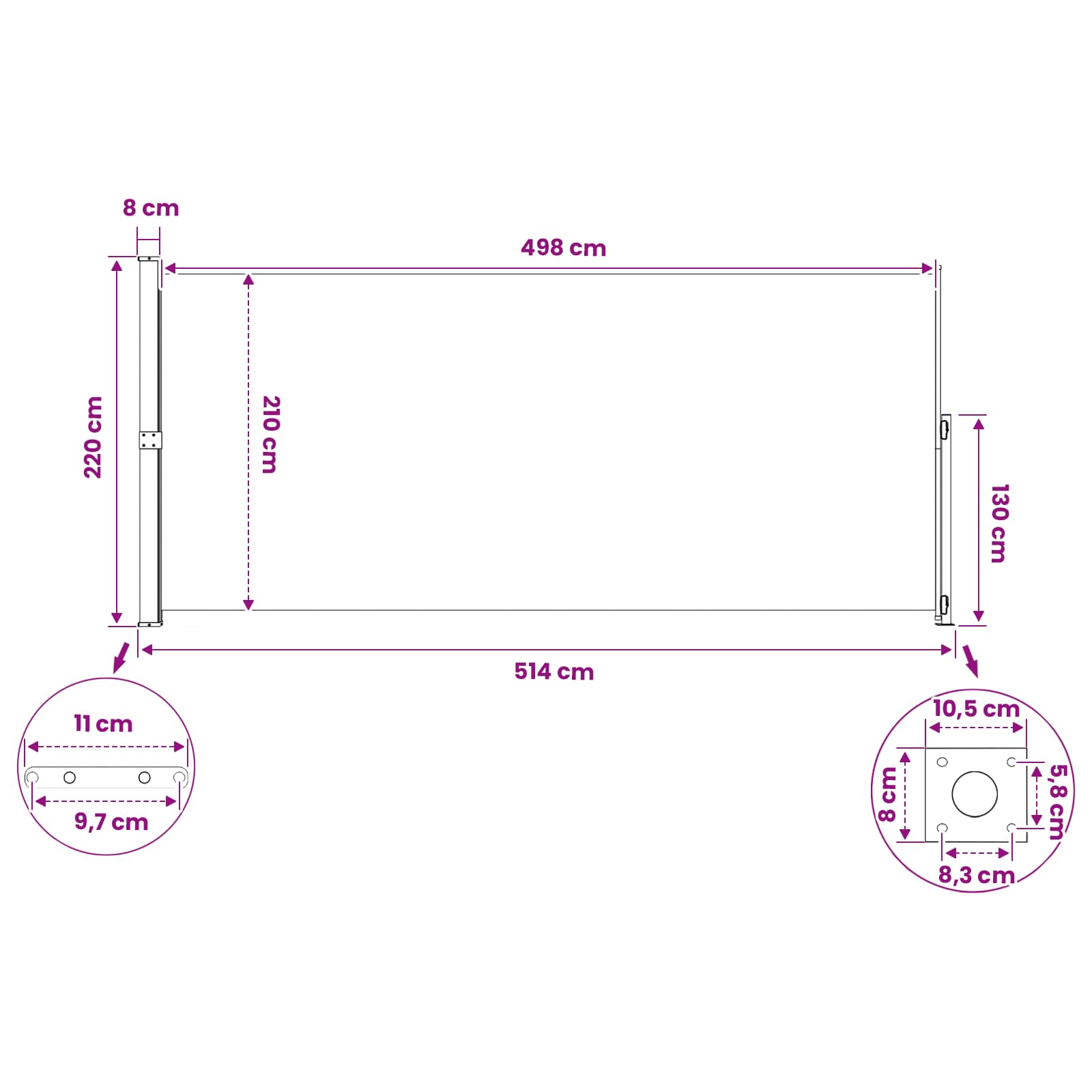 Tenda laterale retrattile Rettangolare 220 x 500 cm