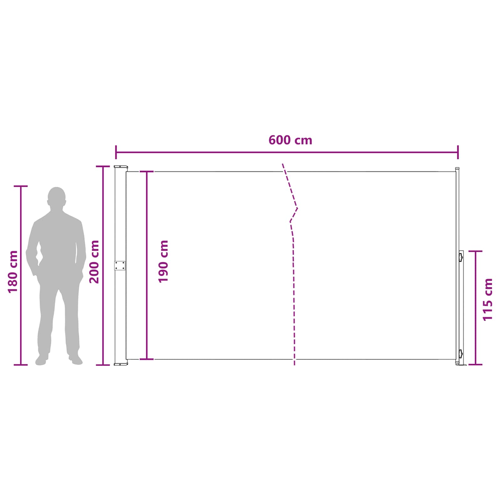 Tenda laterale retrattile Rettangolare 200 x 600 cm Poliestere