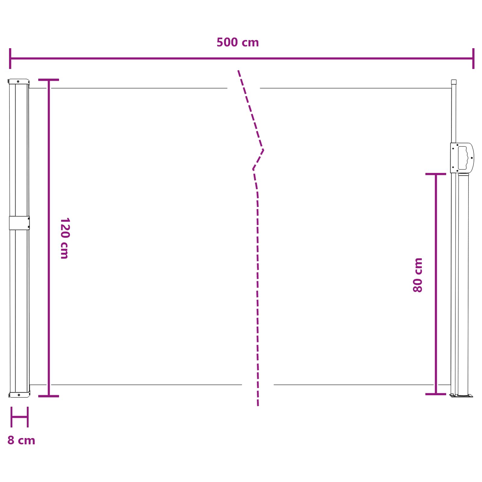 Tenda laterale retrattile 500 x 120 cm Poliestere Rettangolare
