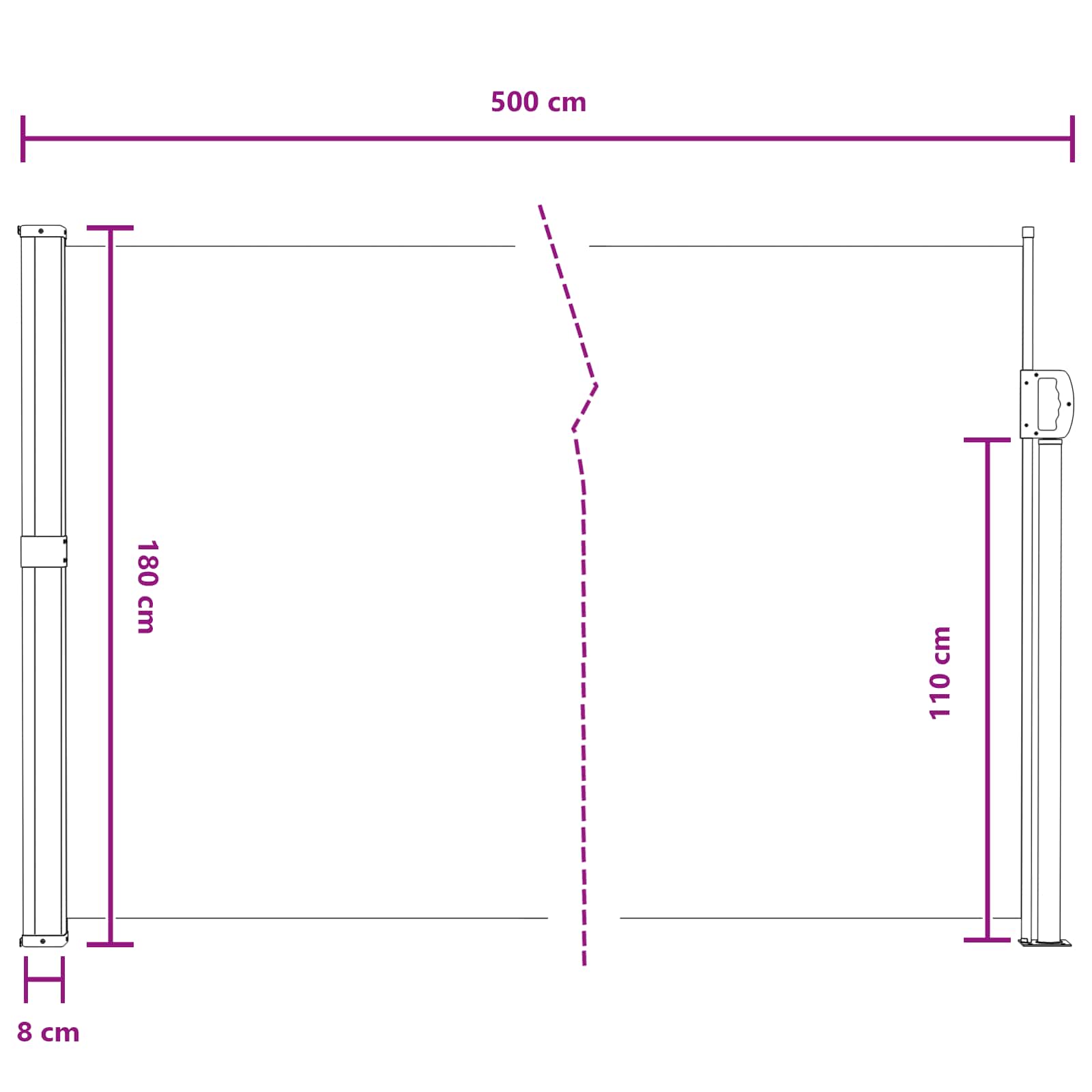 Tenda laterale retrattile 500 x 180 cm Poliestere Rettangolare