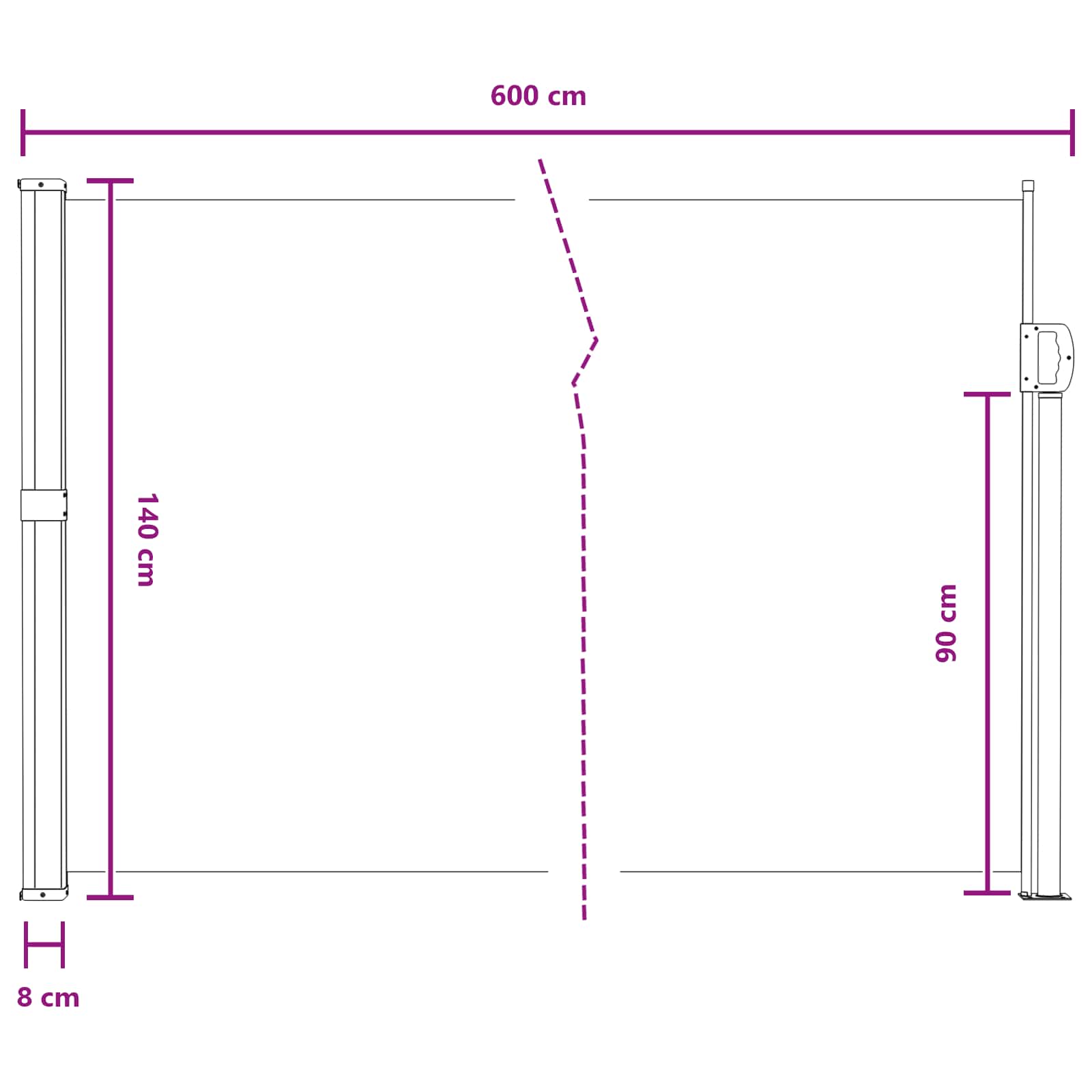 Tenda laterale retrattile 600 x 140 cm Poliestere Rettangolare