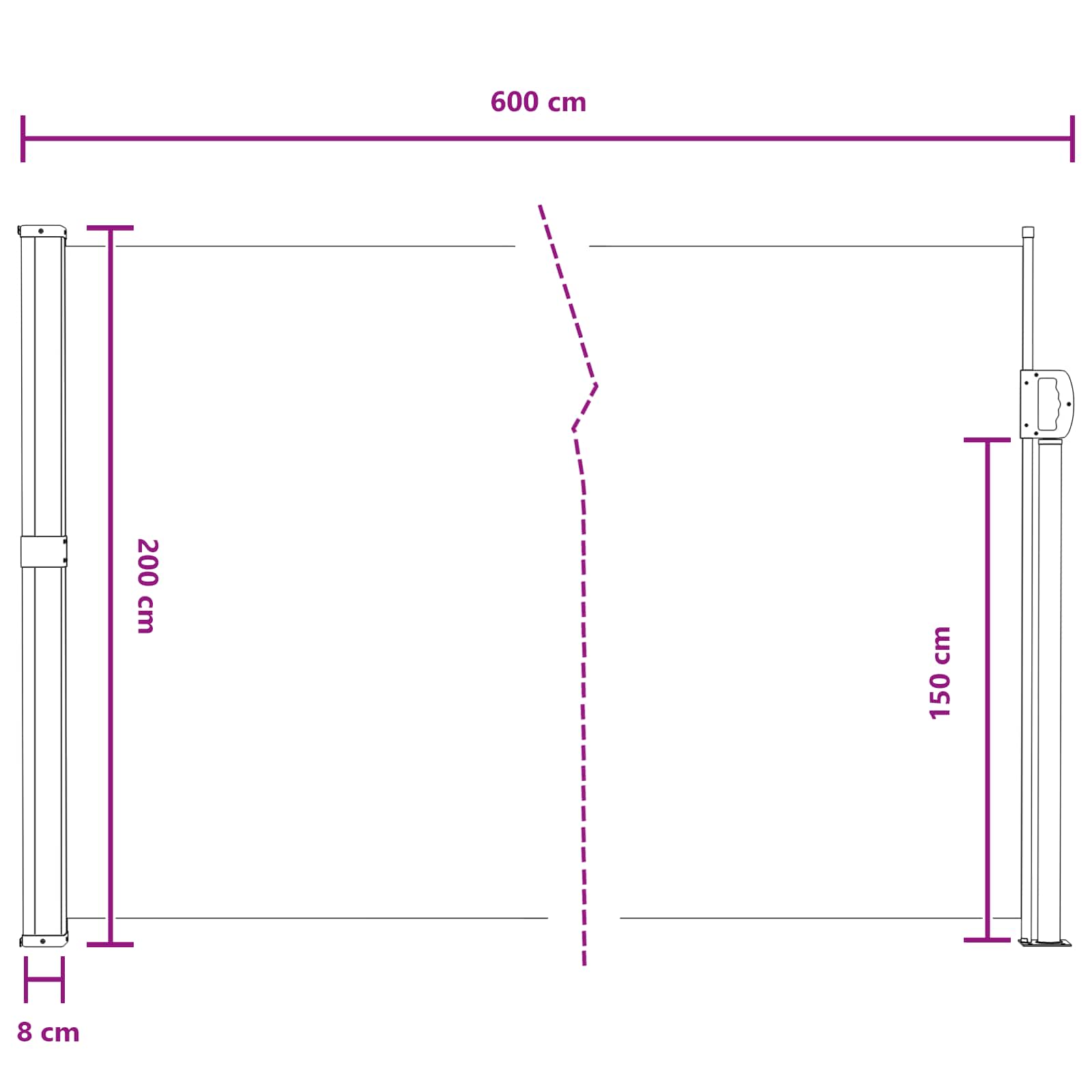 Tenda laterale retrattile 600 x 200 cm Poliestere Rettangolare