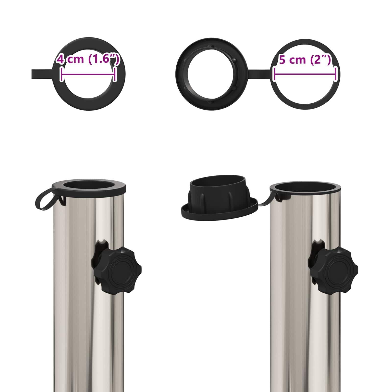 Tubo base per parasole 0.63 kg Acciaio inossidabile naturale