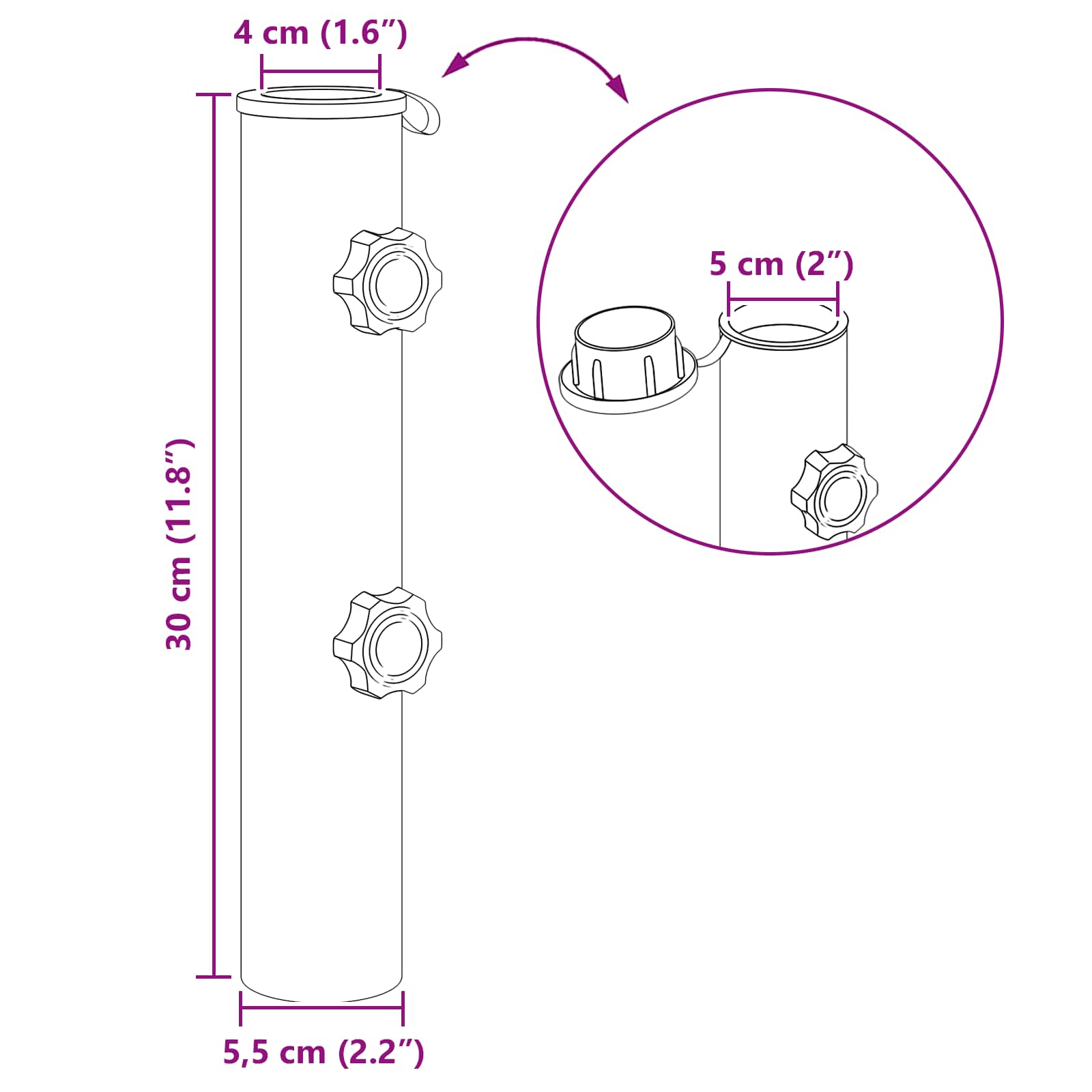 Tubo base per parasole 0.63 kg Acciaio inossidabile naturale