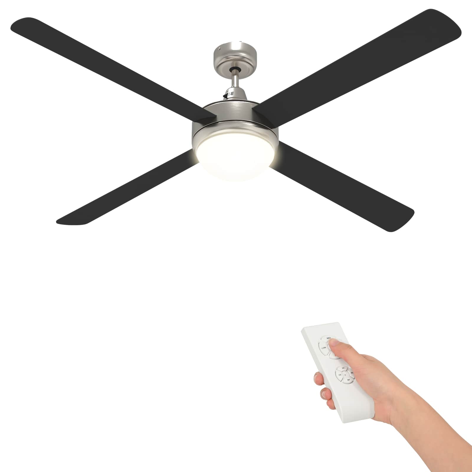 Ventilatore da soffitto con luce e telecomando Ø 130 cm Nero