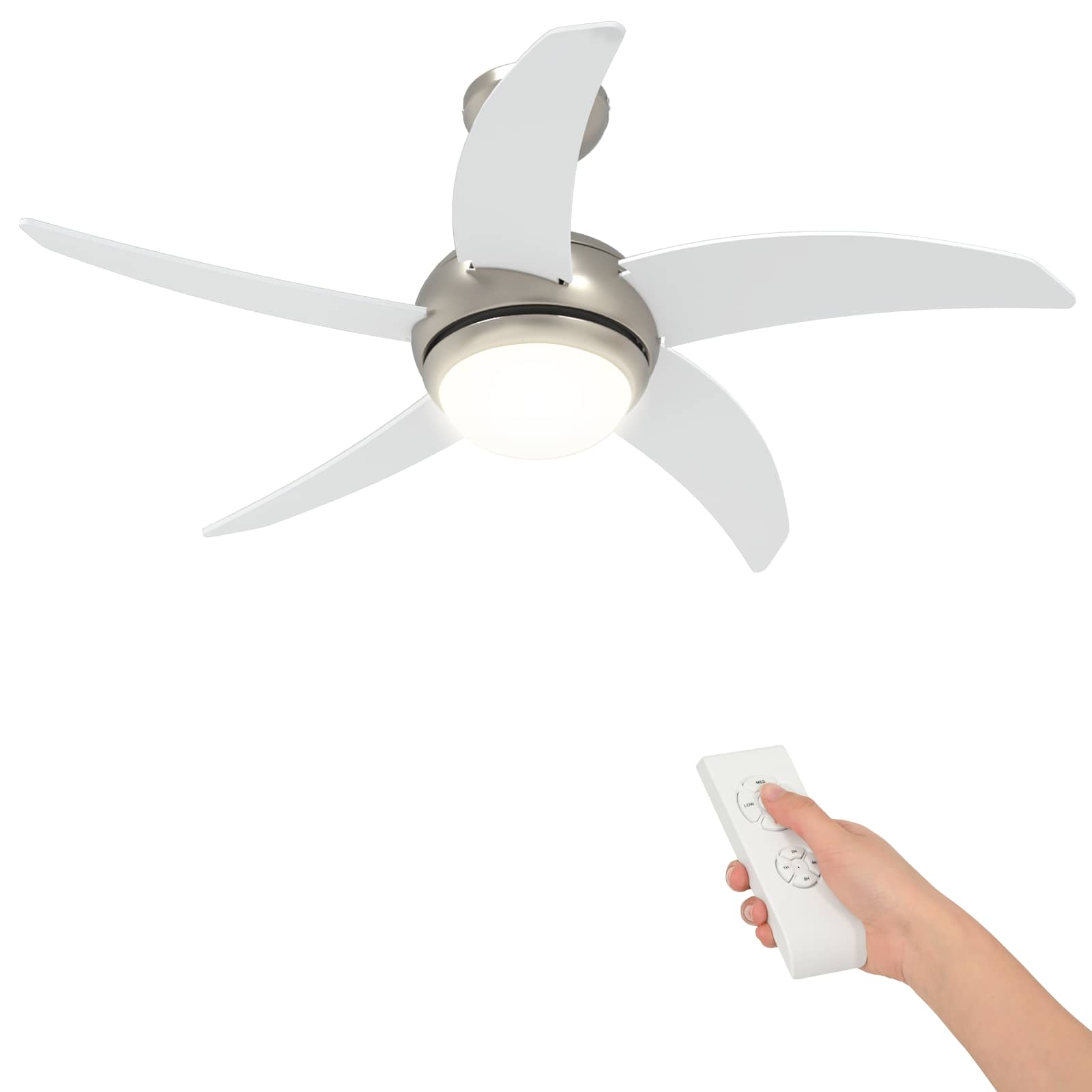Ventilatore da soffitto con luce e telecomando Ø 110 cm Bianco