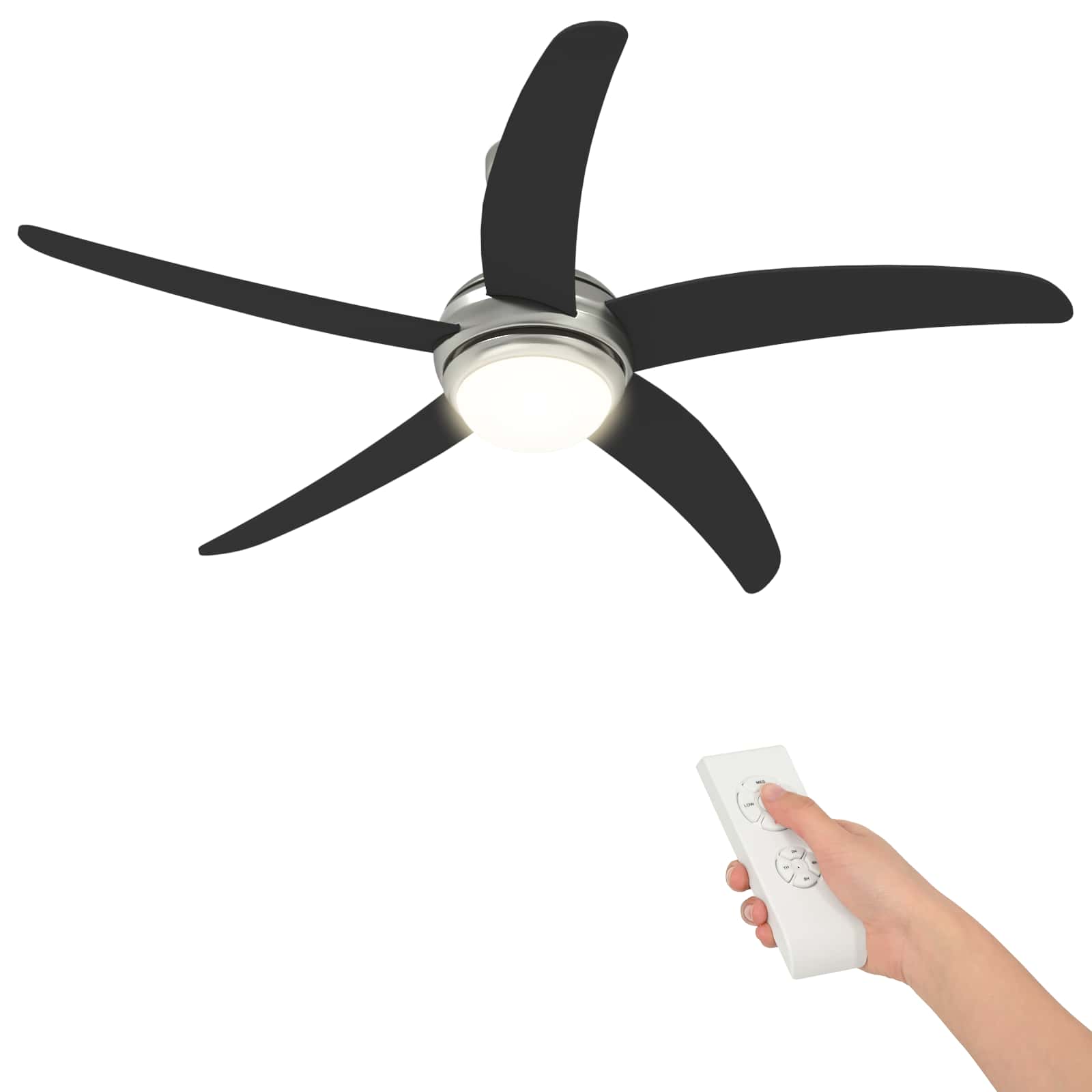 Ventilatore da soffitto con luce e telecomando Ø 130 cm Nero