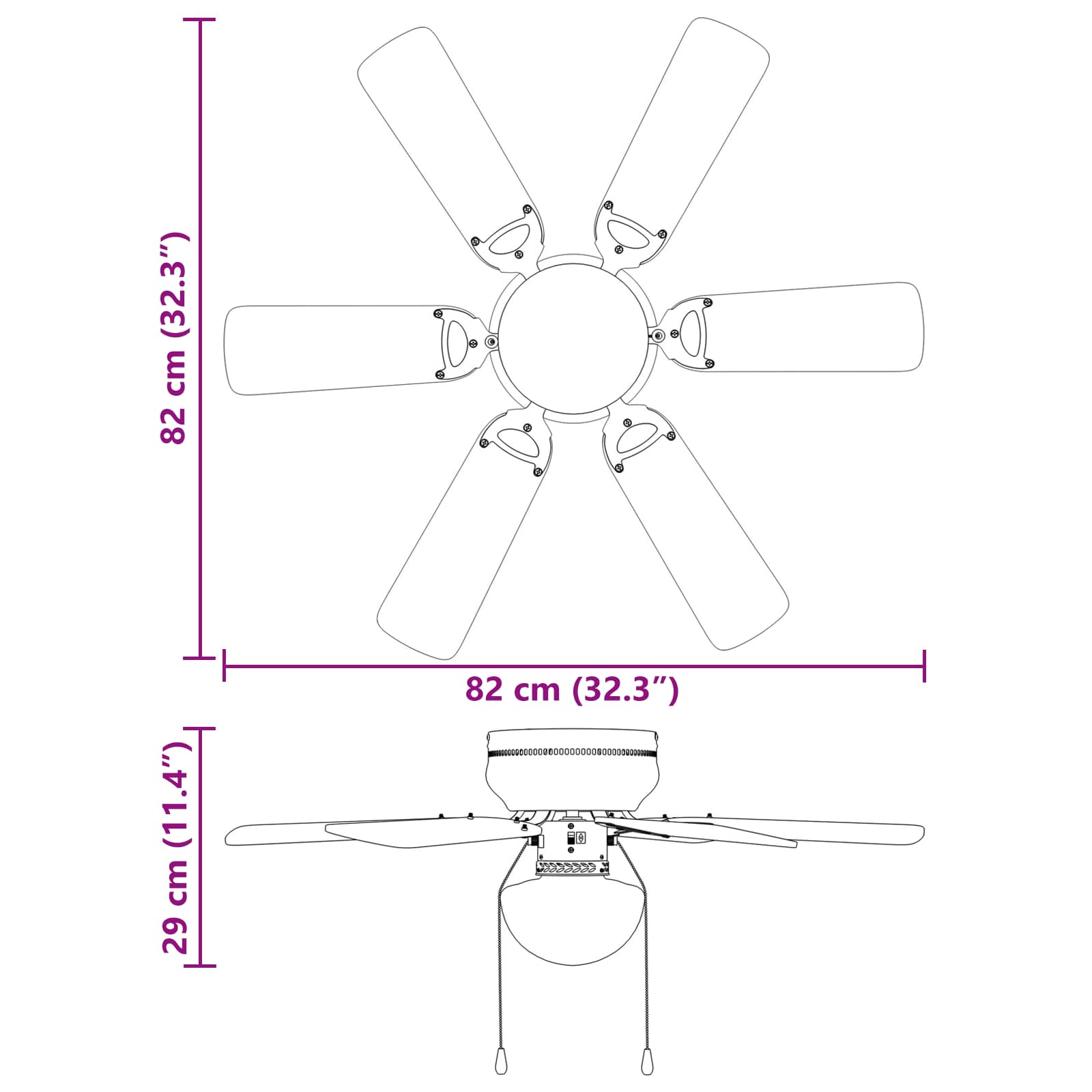 Ventilatore da soffitto con luce Ø 82 cm Nero