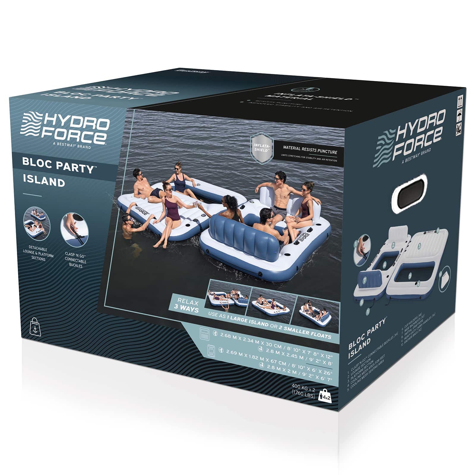 Bestway Isola galleggiante Hydro-Force 2 pz PVC Bianco e Blu