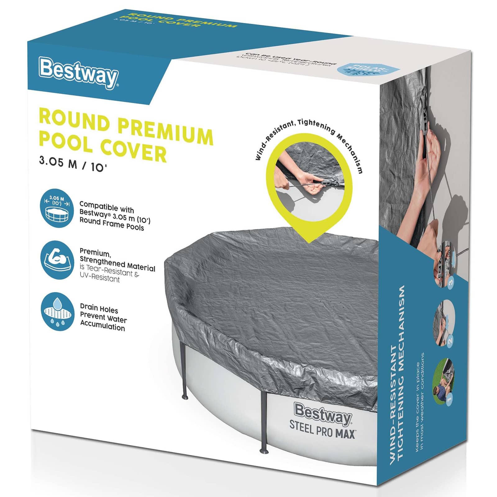 Bestway Copertura per piscina Ø3,05 m Rotondo Poliestere Grigio